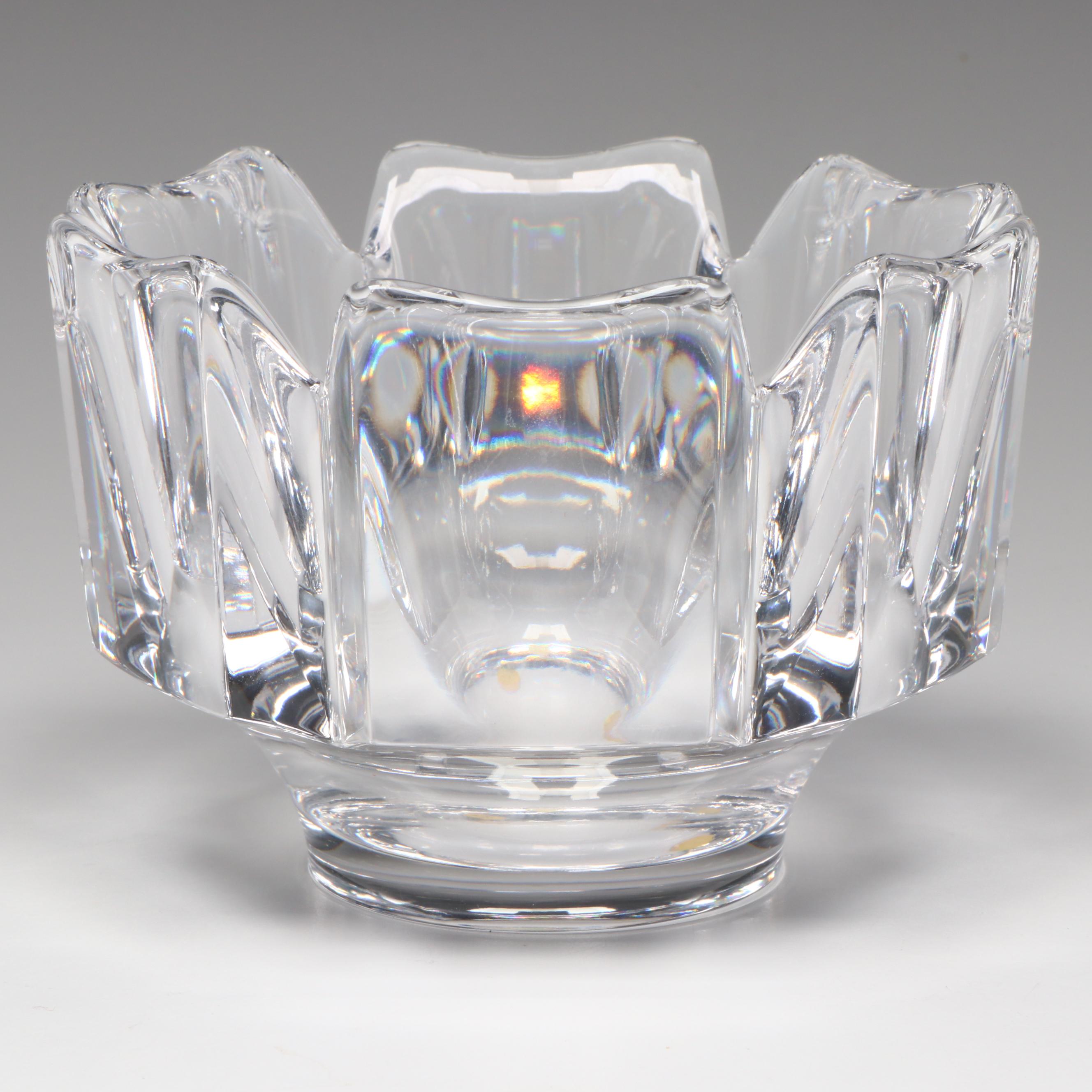 Orrefors "Corona" Crystal Bowl and Other Blown Blue Glass Vase