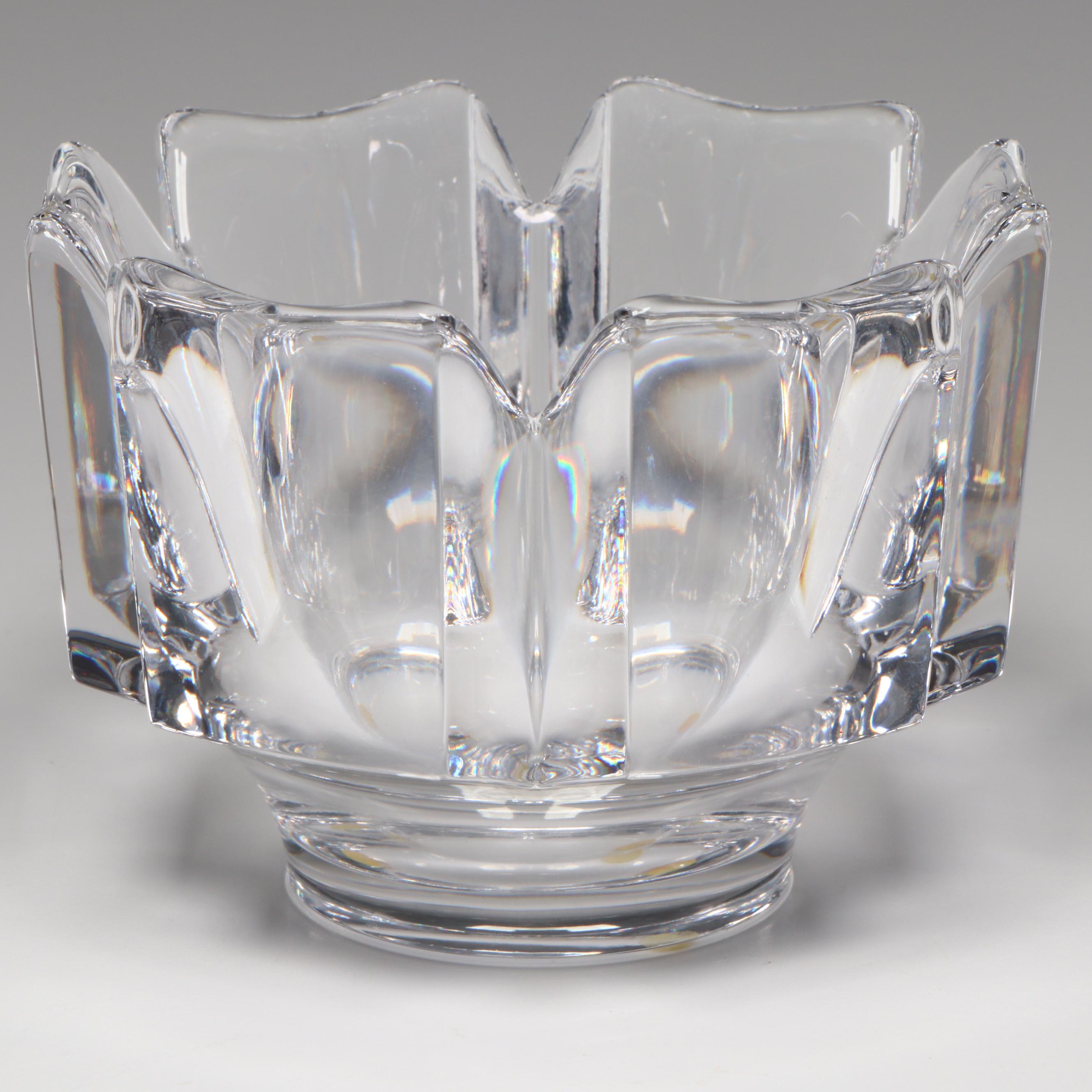 Orrefors "Corona" Crystal Bowl and Other Blown Blue Glass Vase