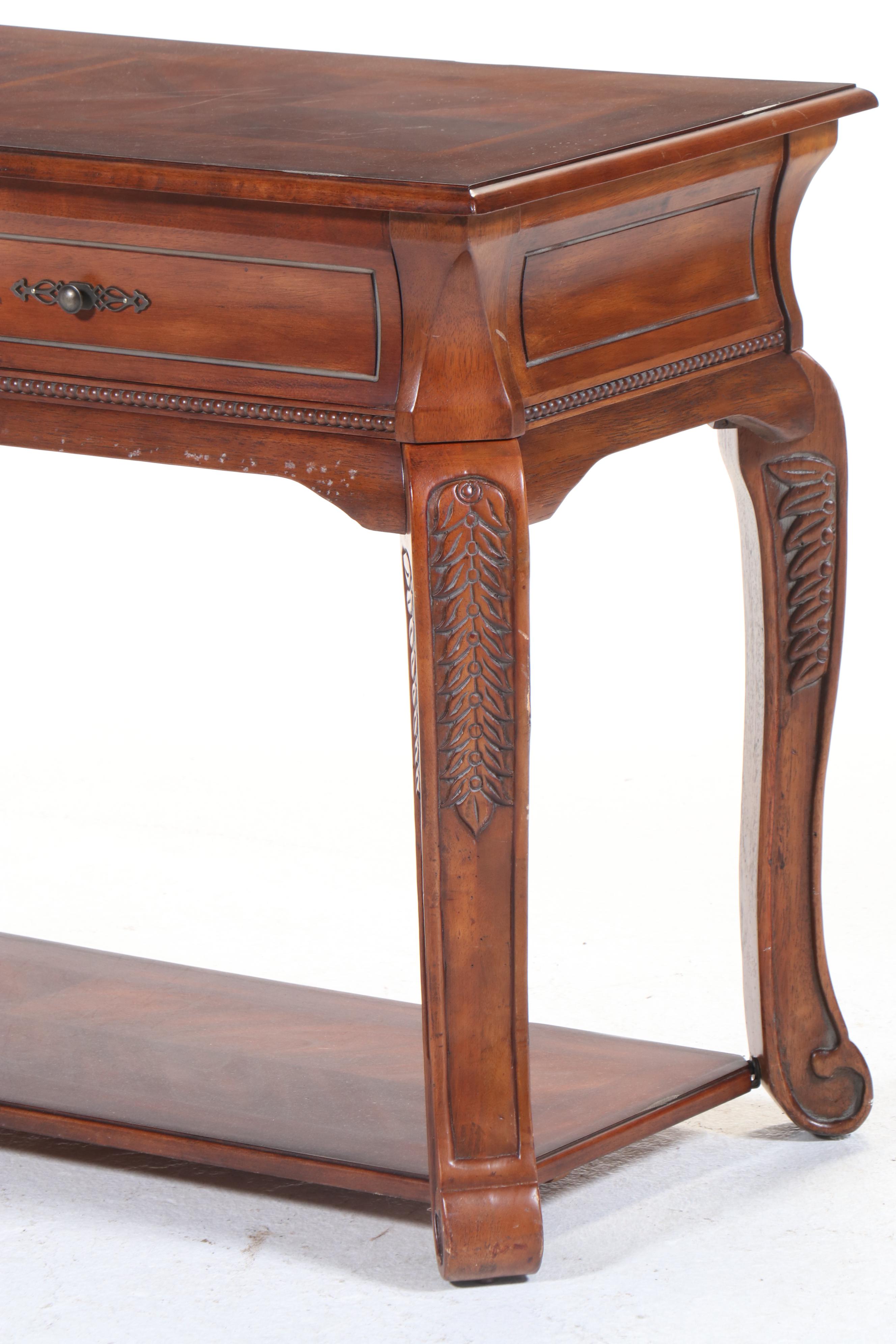 Klaussner Mahogany Bookmatch Inlaid Two-Drawer Console or Sofa Table