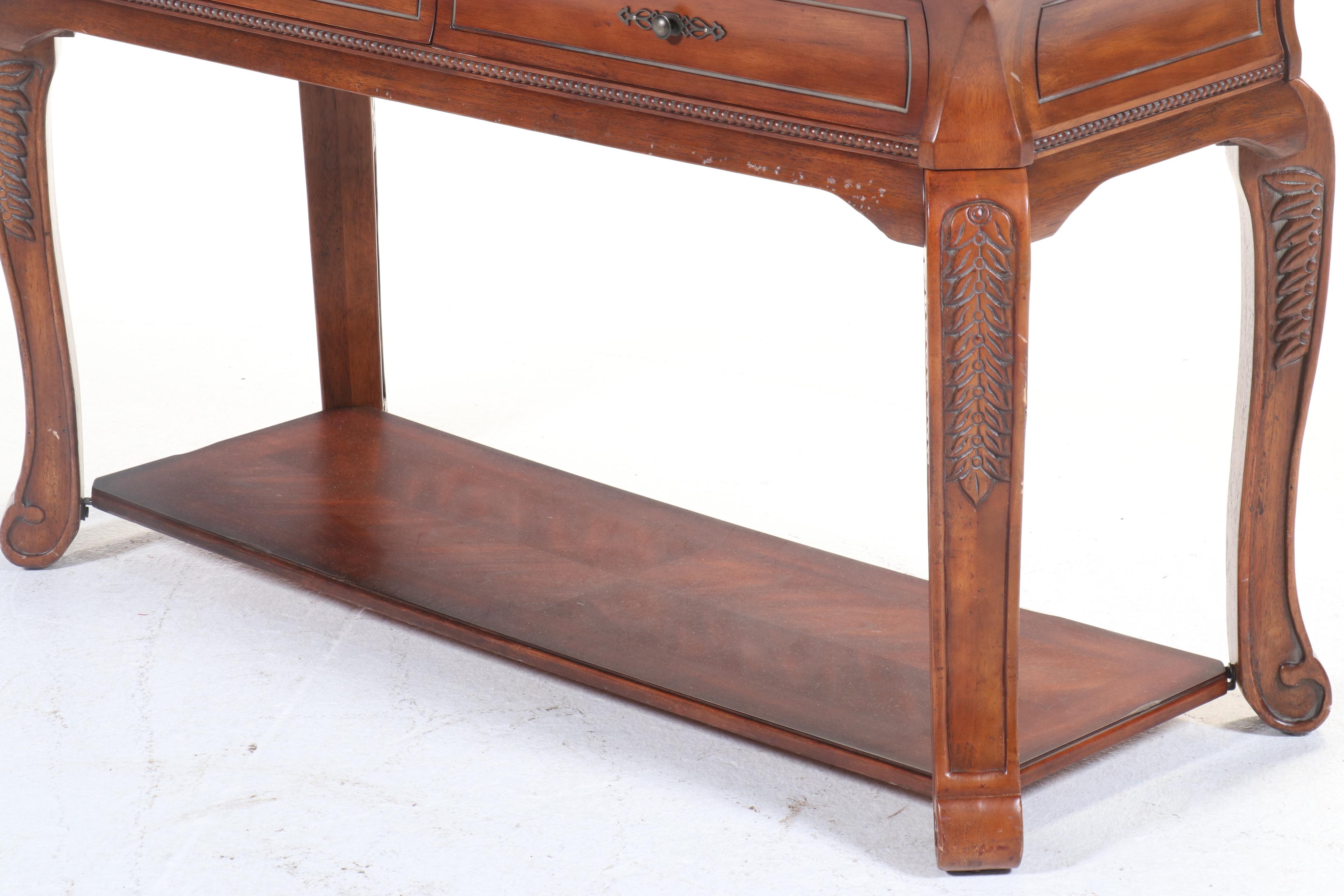 Klaussner Mahogany Bookmatch Inlaid Two-Drawer Console or Sofa Table