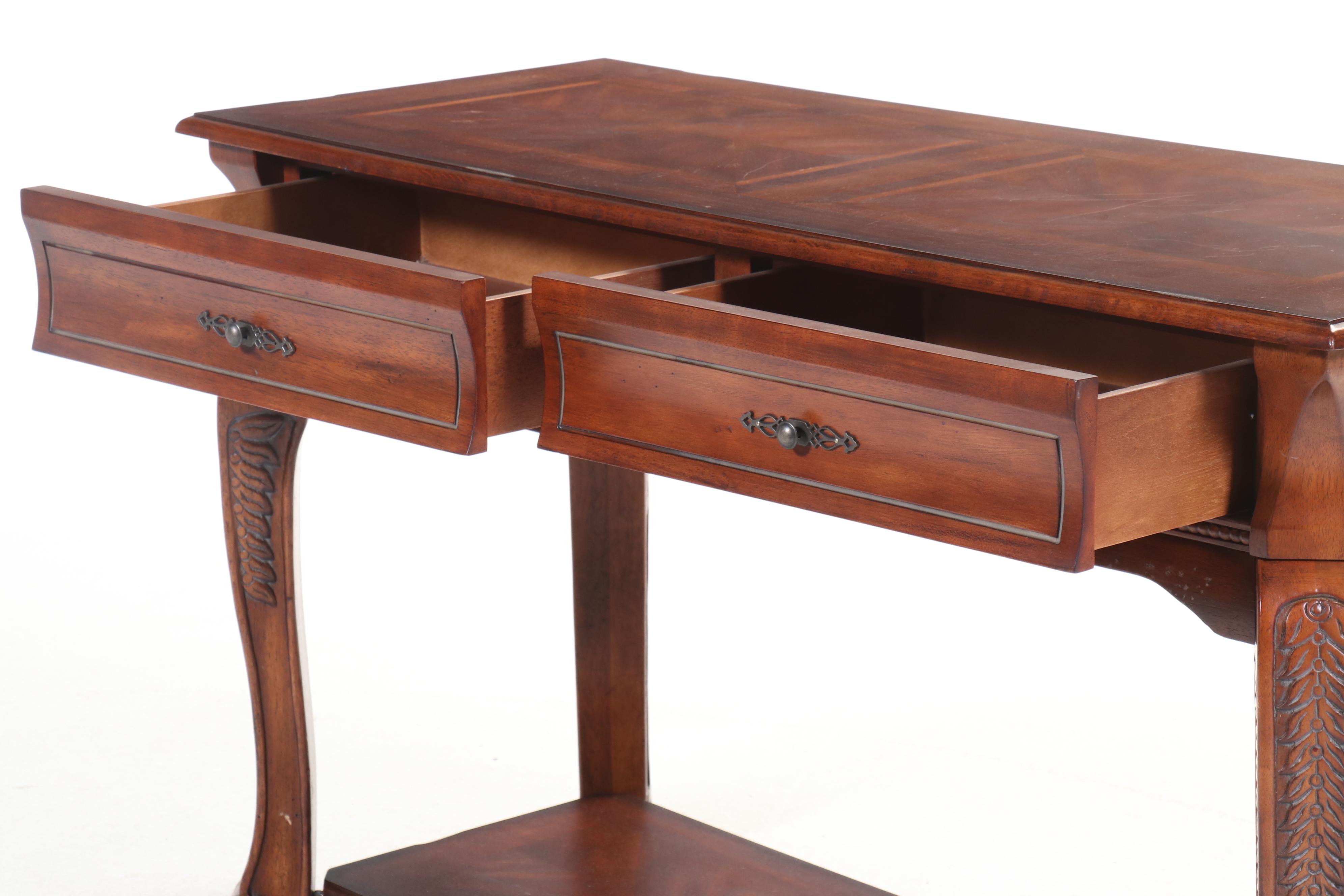 Klaussner Mahogany Bookmatch Inlaid Two-Drawer Console or Sofa Table