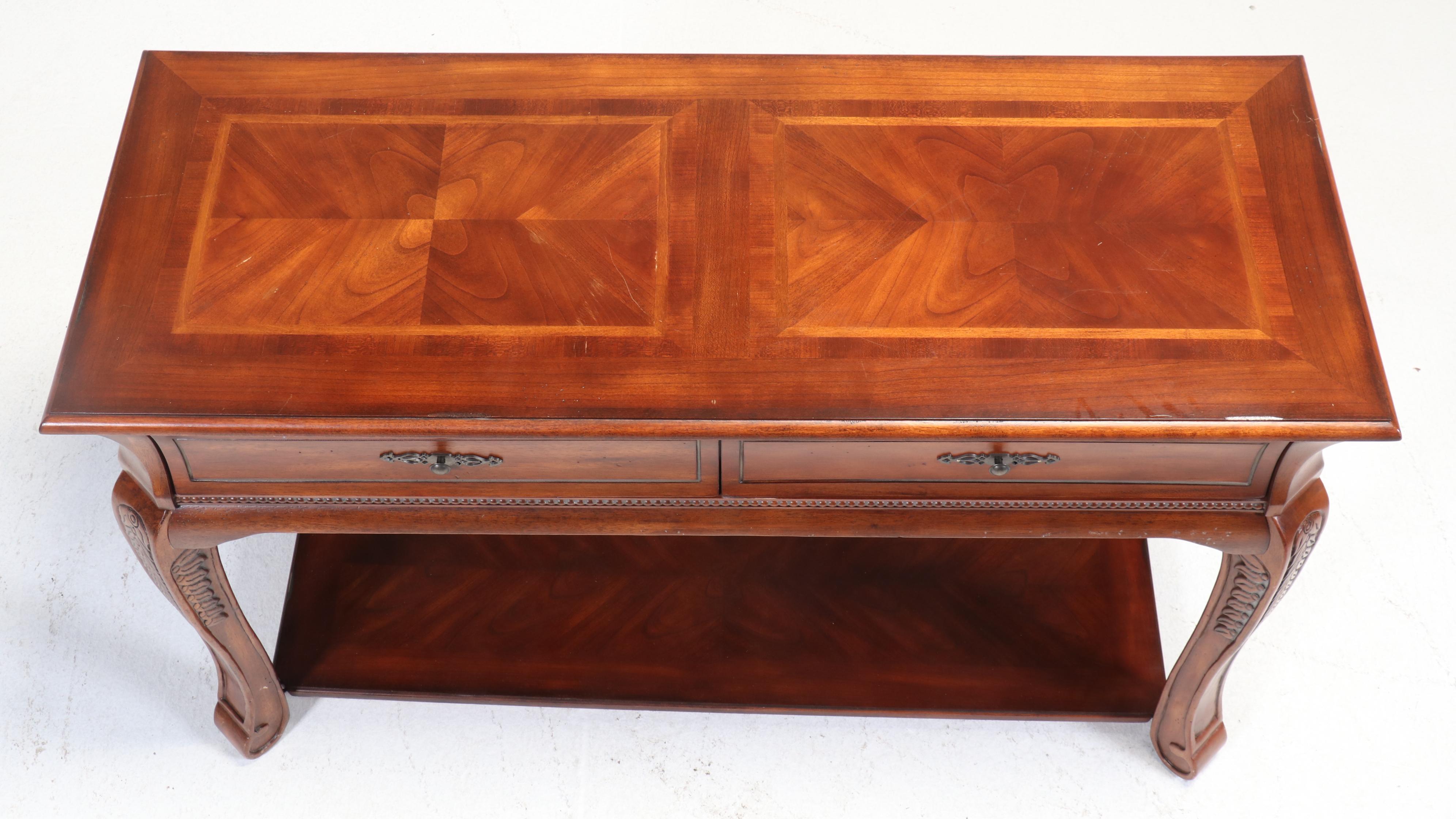 Klaussner Mahogany Bookmatch Inlaid Two-Drawer Console or Sofa Table