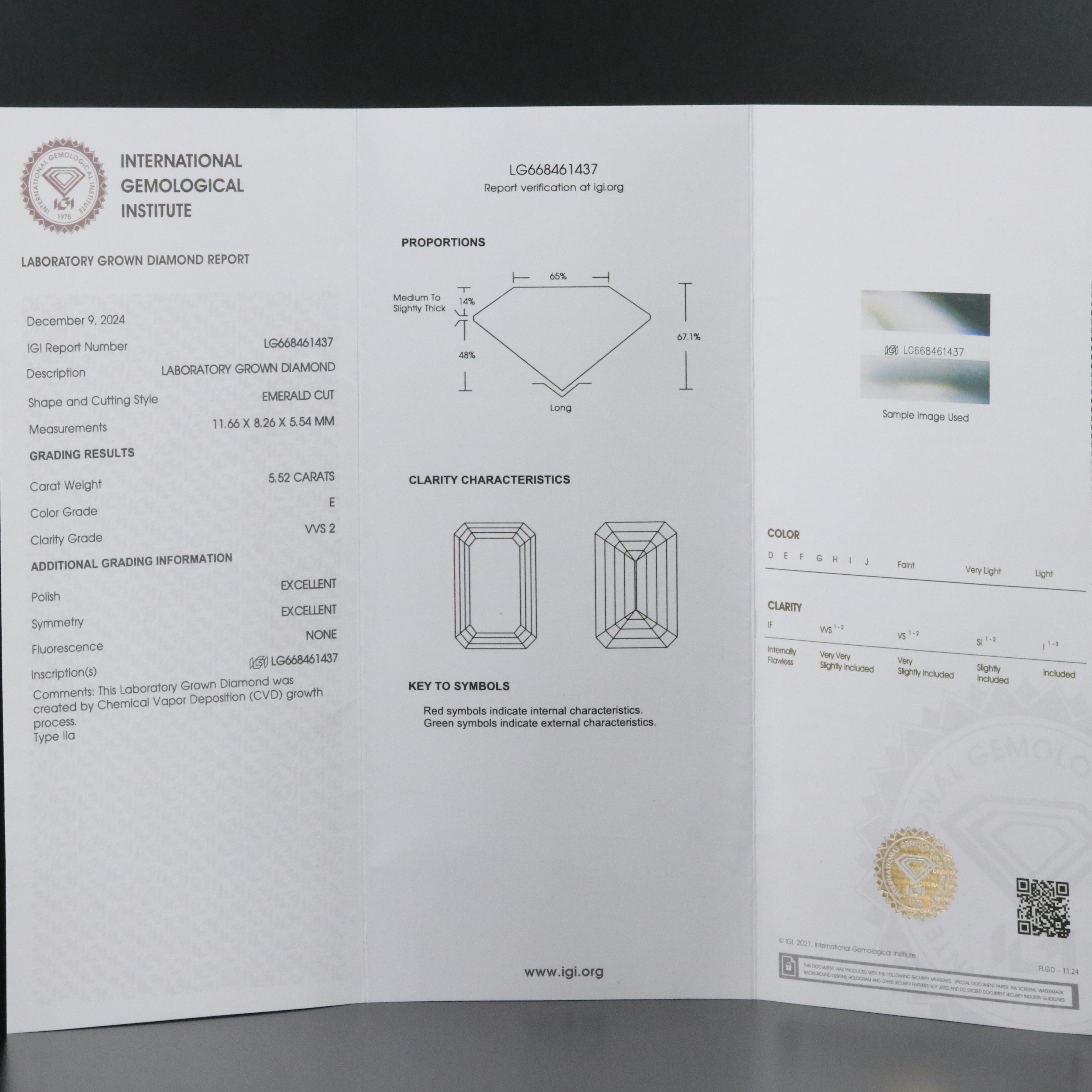 Platinum 5.52 CT Lab Grown Diamond Solitaire Ring with IGI Report