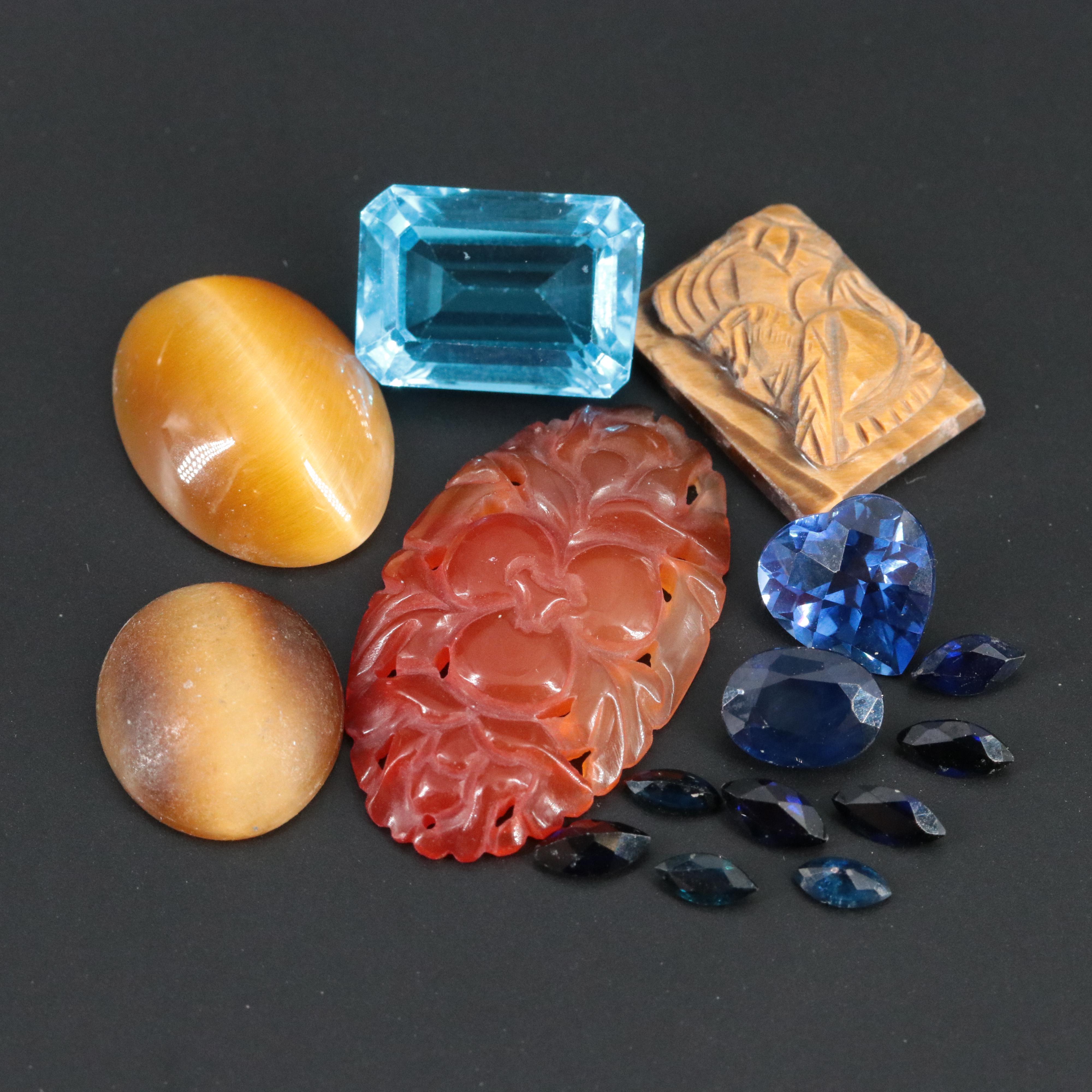 Loose Sapphire, Lab Grown Sapphire and  Tiger's Eye Lot