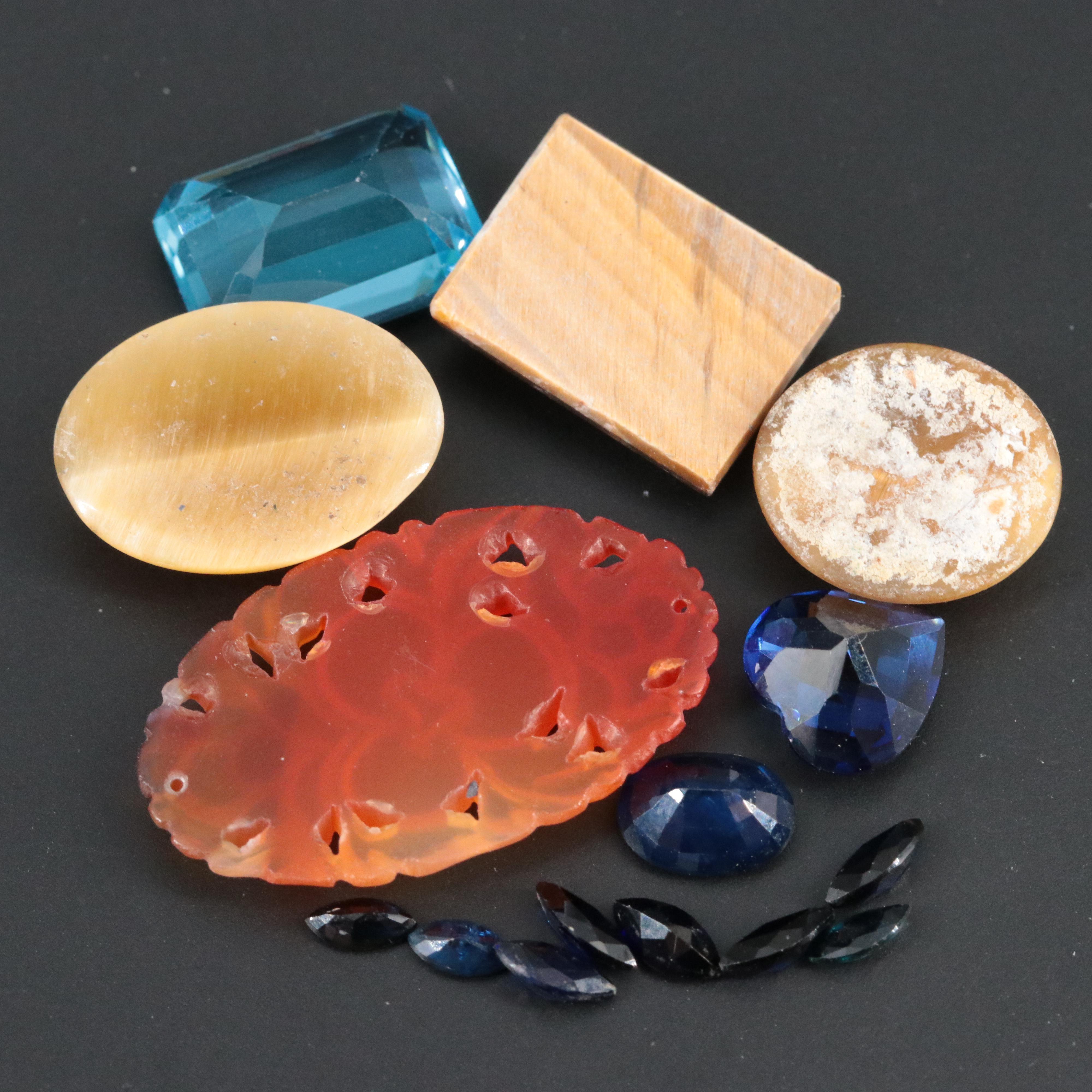 Loose Sapphire, Lab Grown Sapphire and  Tiger's Eye Lot