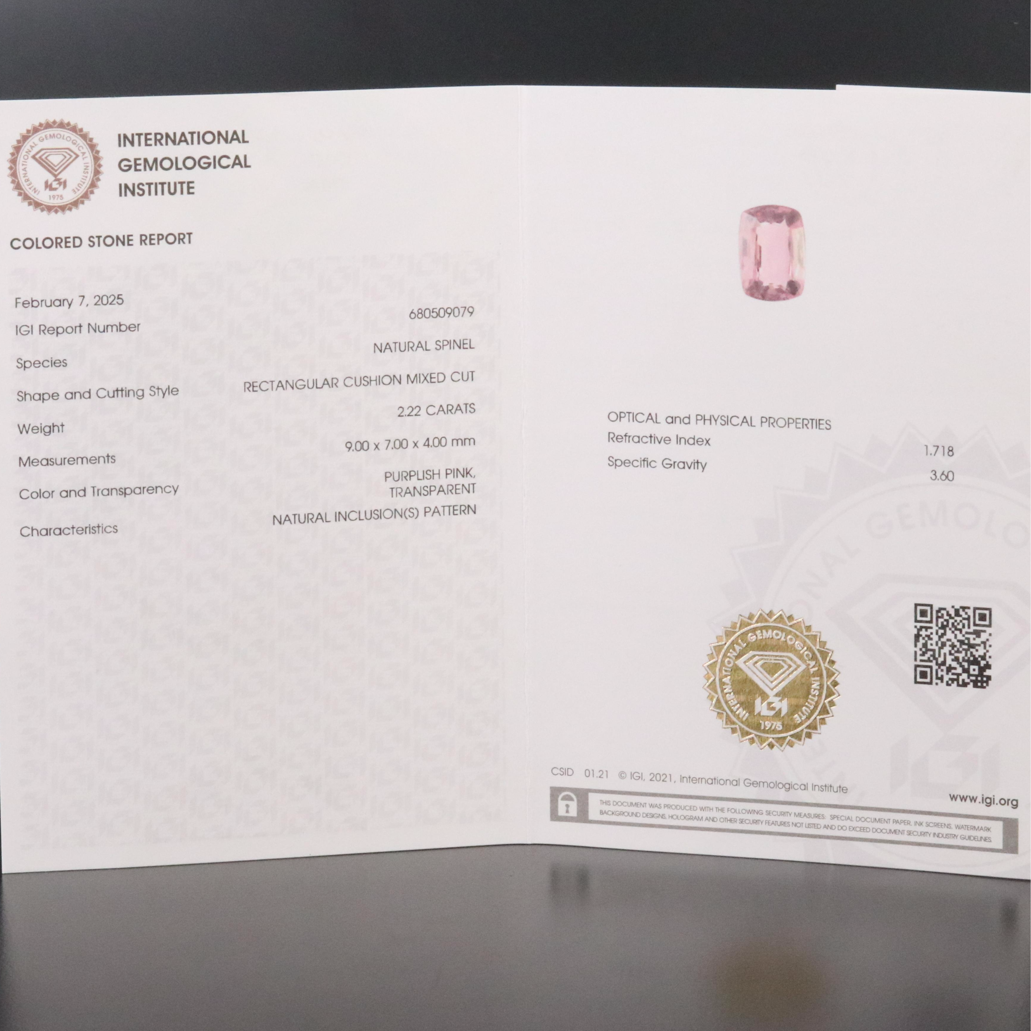 Loose 2.22 CT Spinel with IGI Report