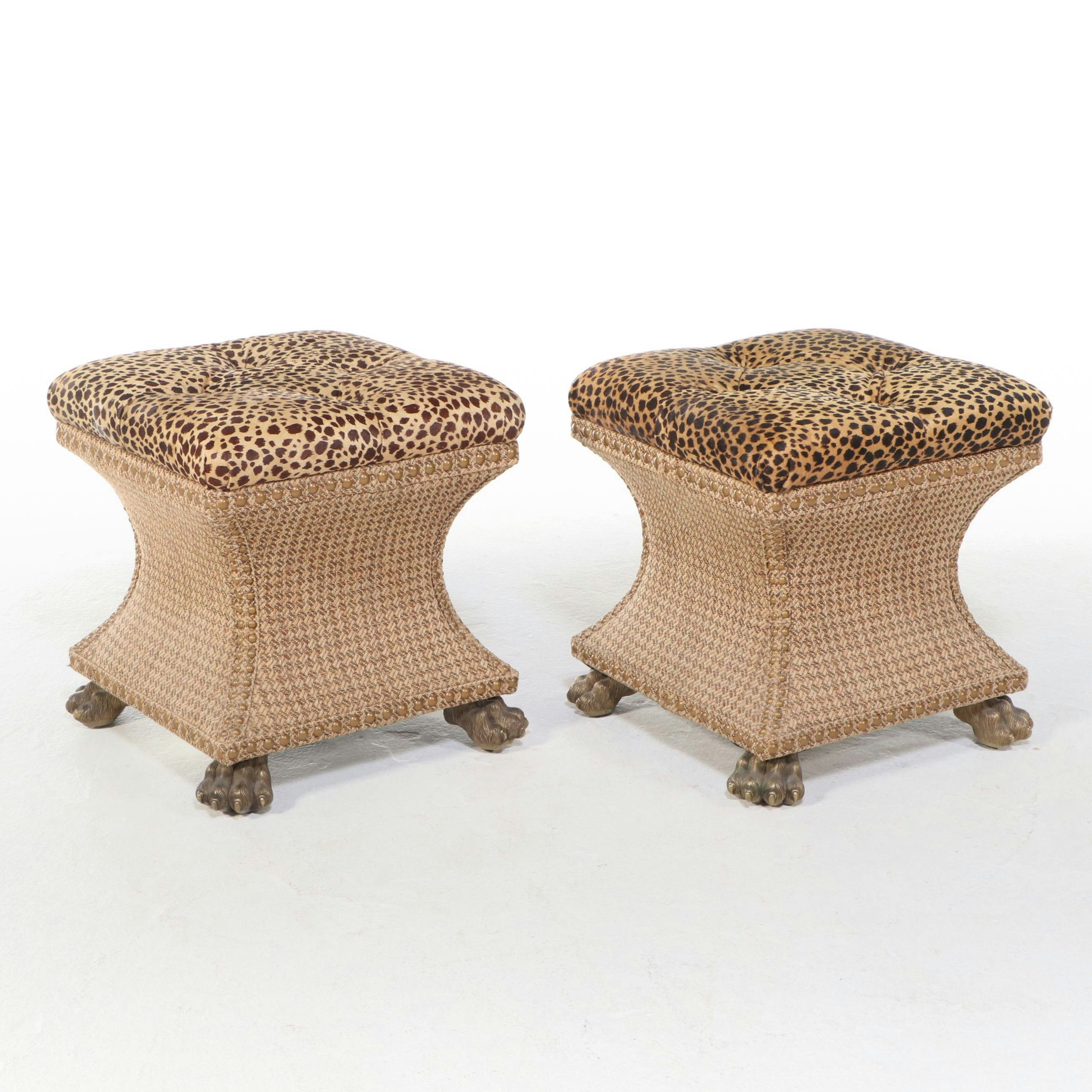 Pair of Thomasville Regency Style Claw Foot Ottomans
