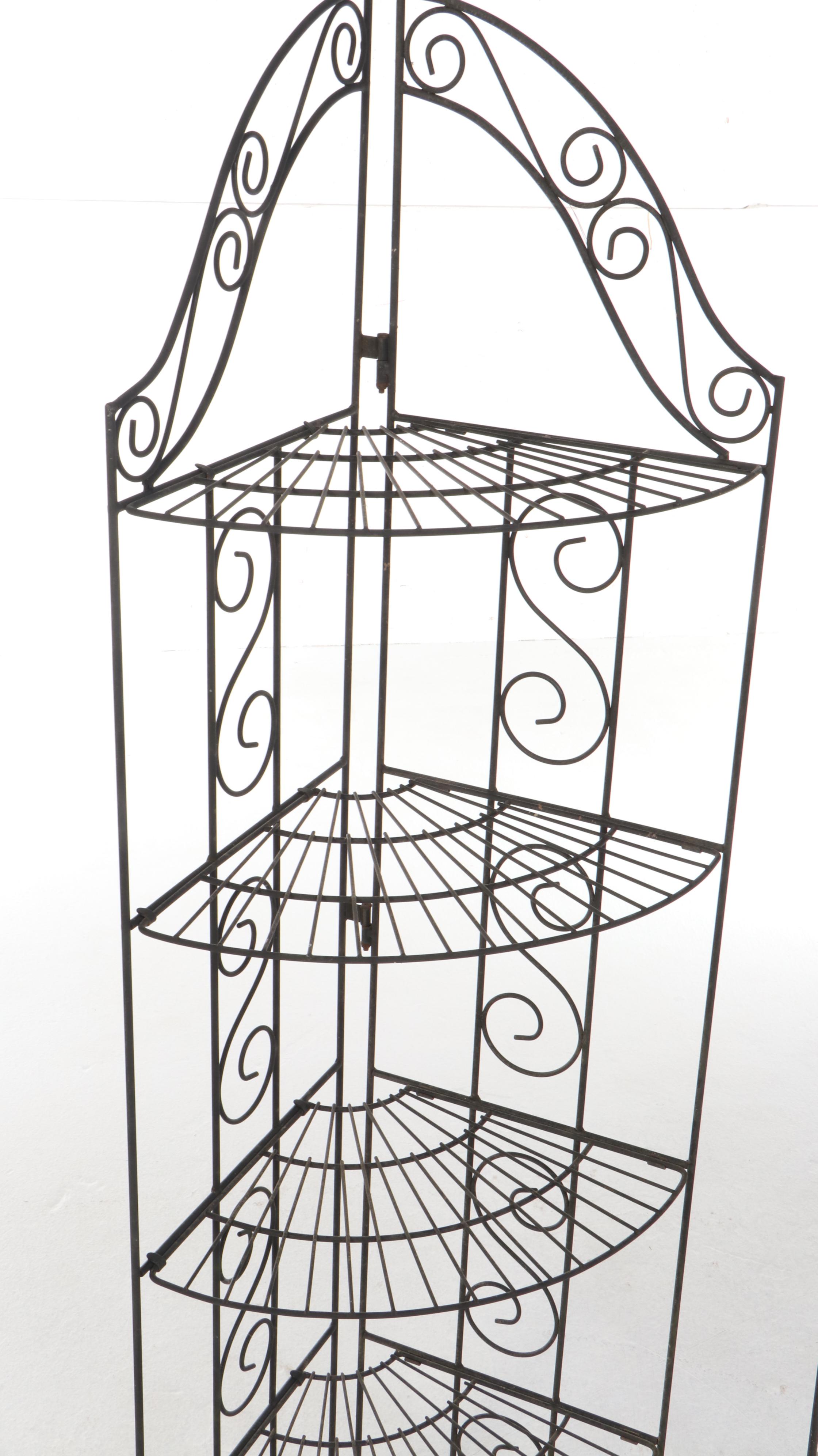 Wrought Iron Five-Tier Corner Étagère with Modernist Style Metal Trellis