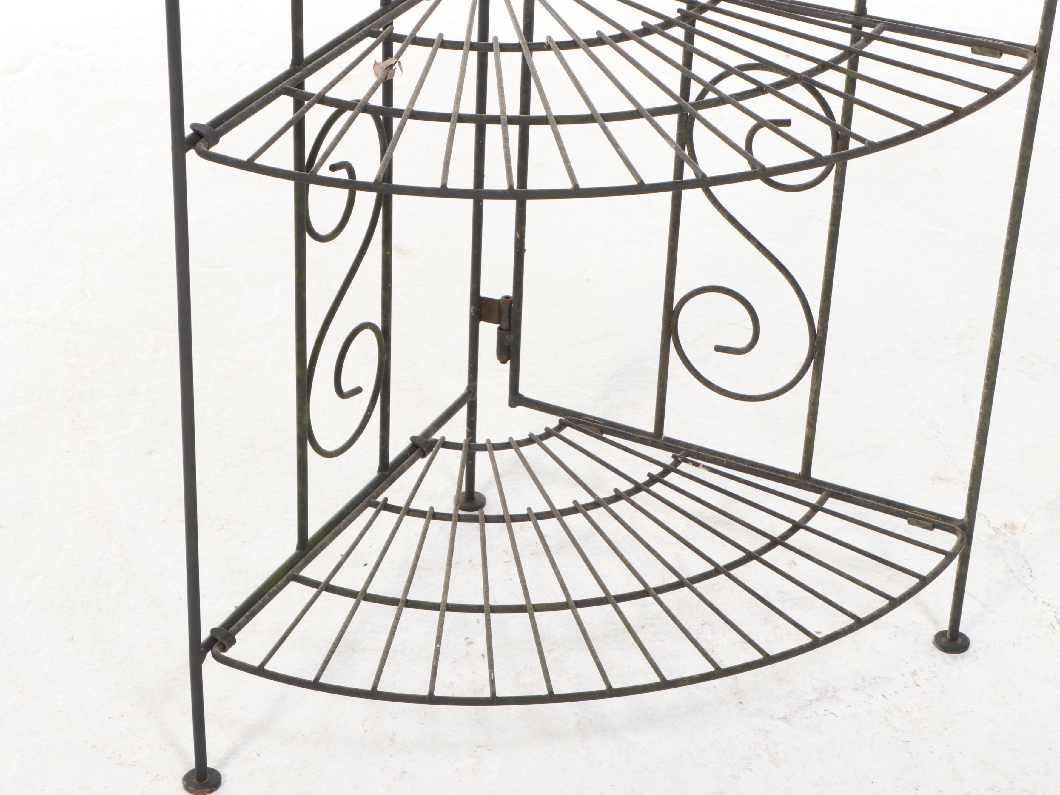 Wrought Iron Five-Tier Corner Étagère with Modernist Style Metal Trellis