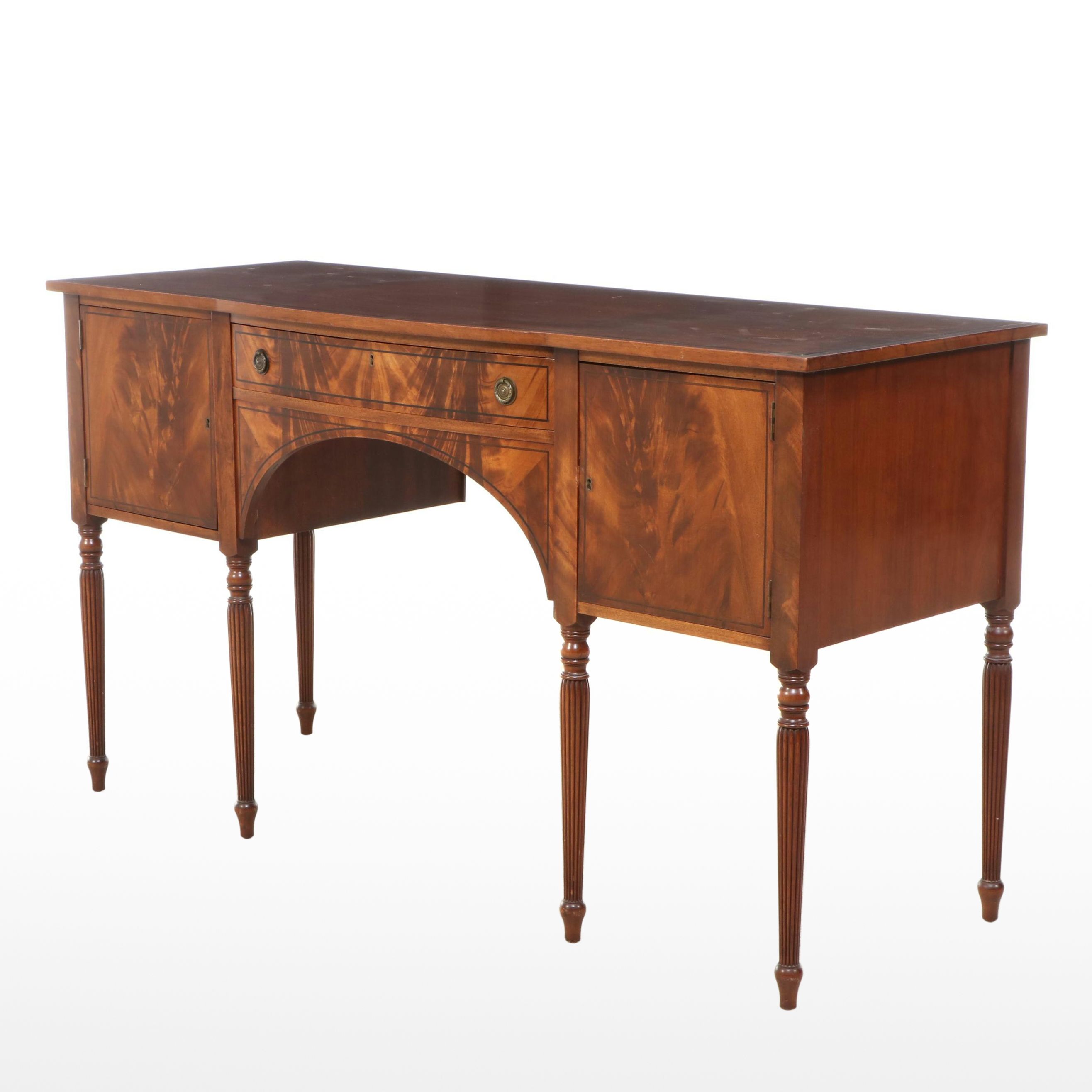 Sheraton Style Burl Wood and Mahogany Sideboard, Mid-20th Century