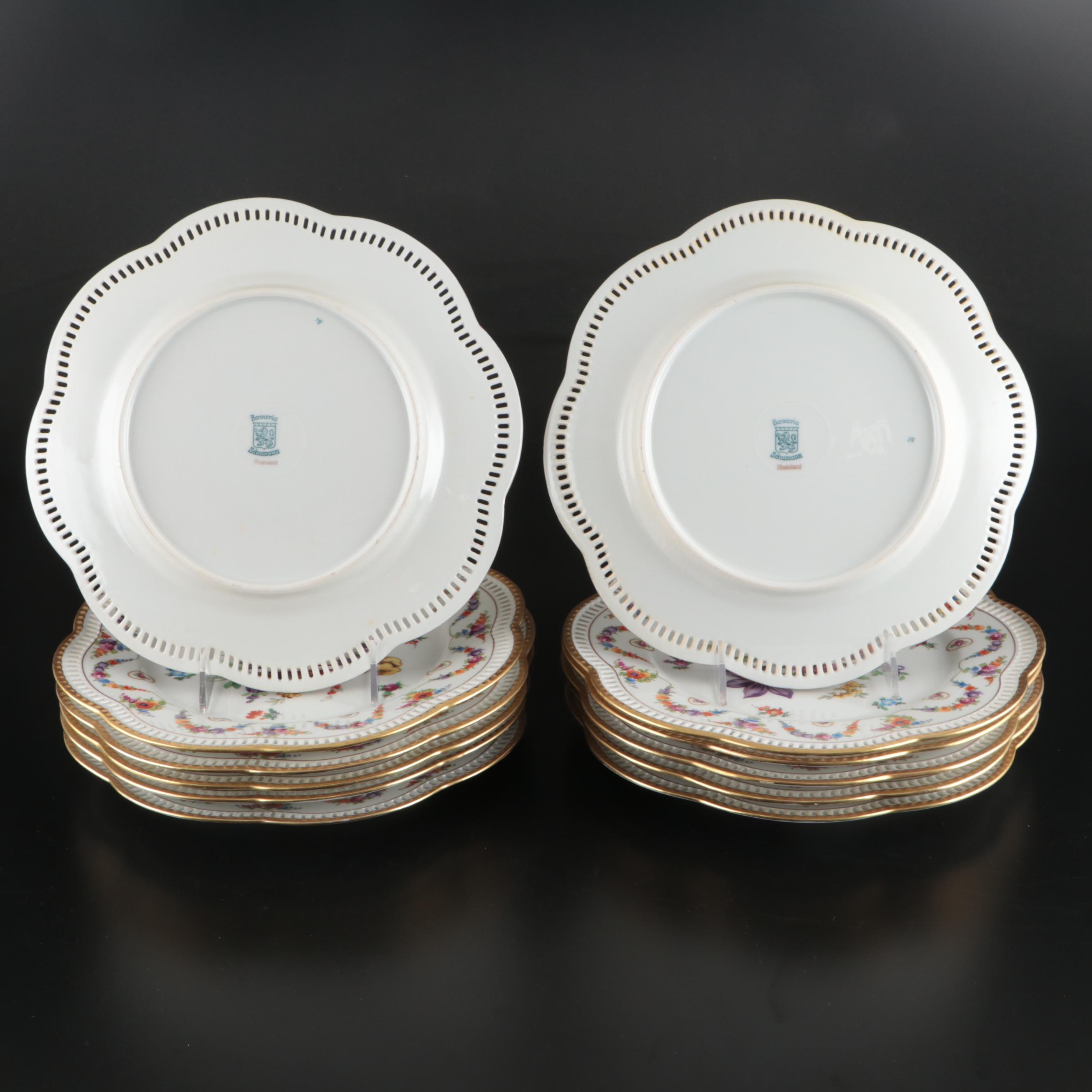 Schumann German Porcelain "Rheinland" Plates, Mid to Late 20th Century