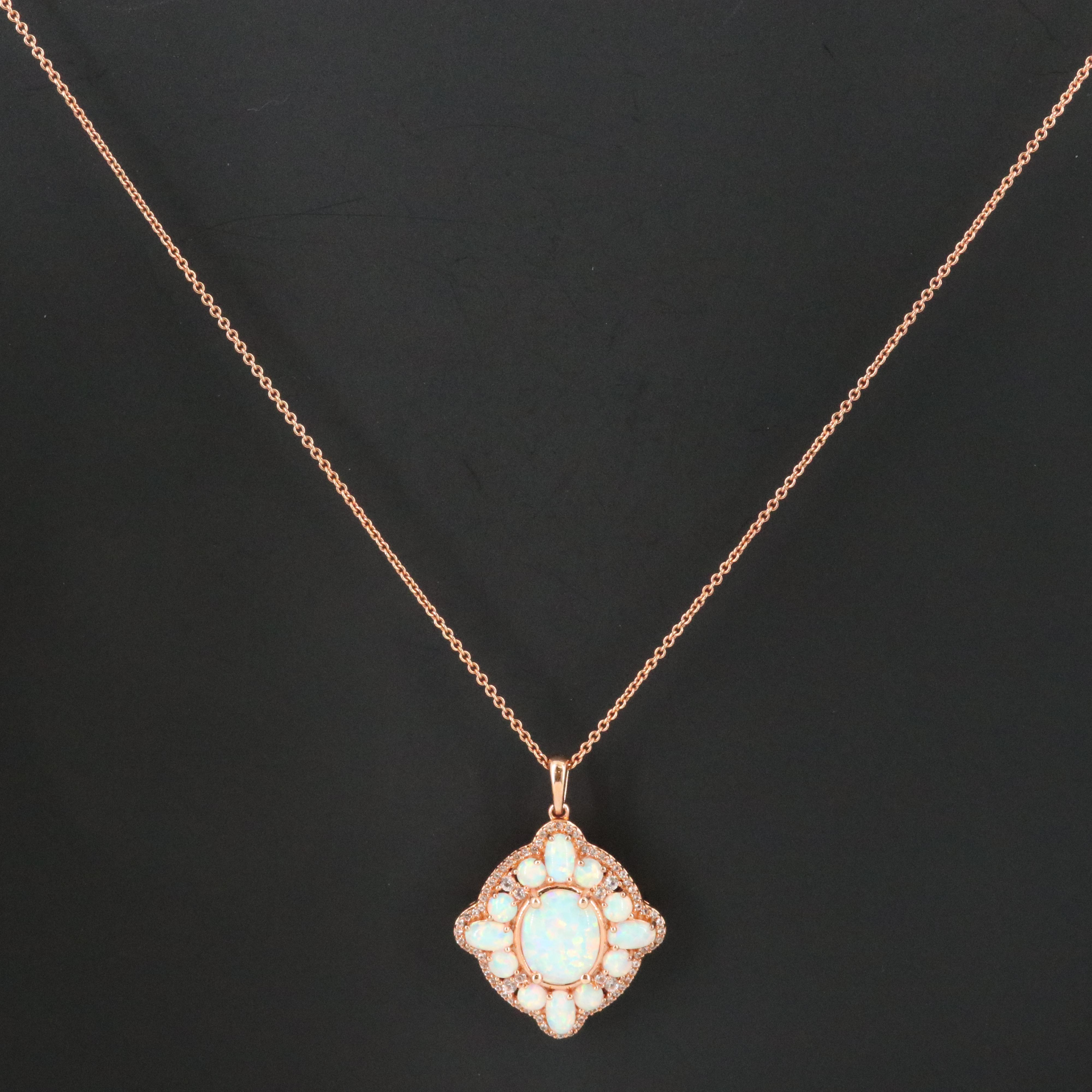 Sterling Opal and Sapphire Pendant Necklace