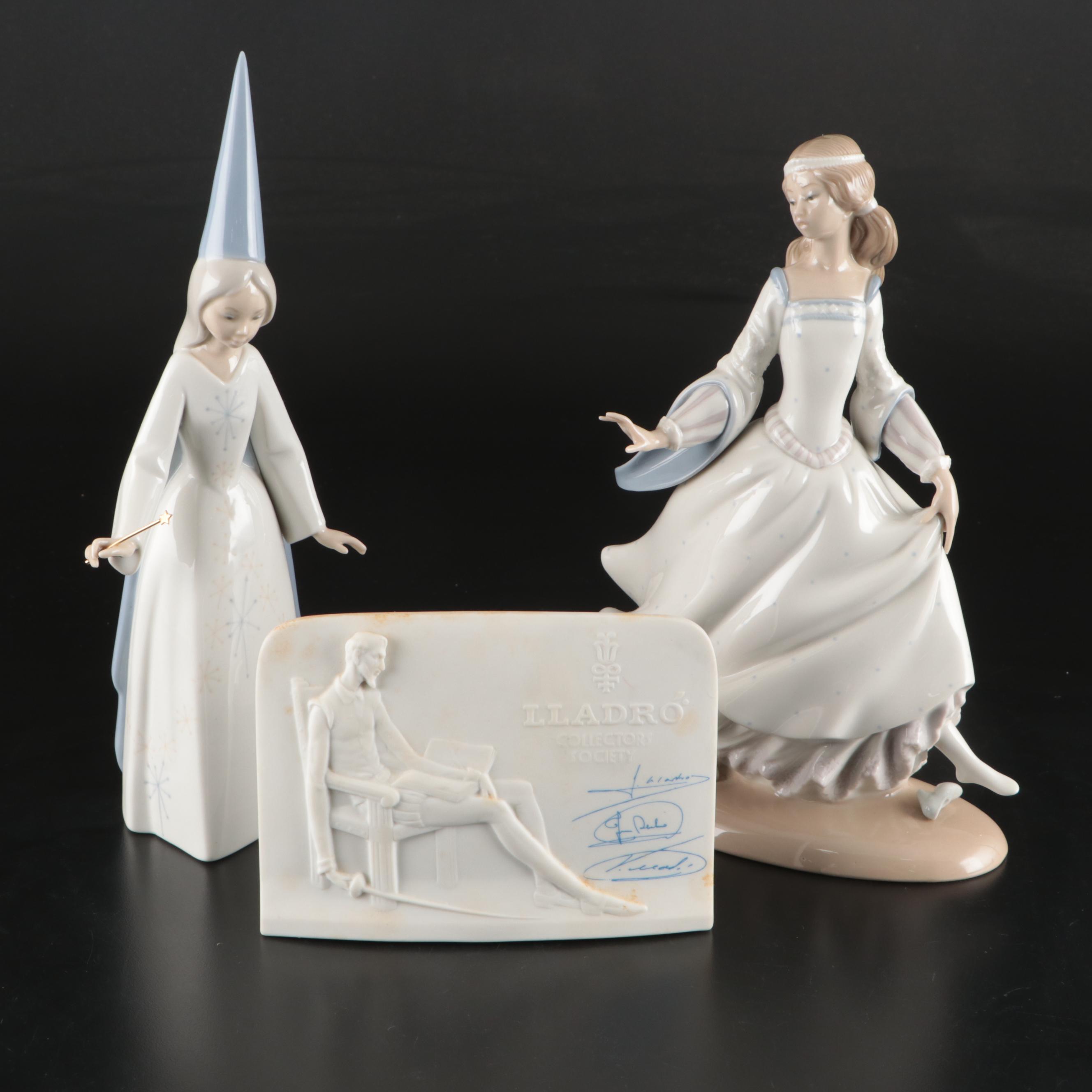 Lladró "Cinderella's Lost Slipper" and "Fairy Godmother" Figurines with Plaque