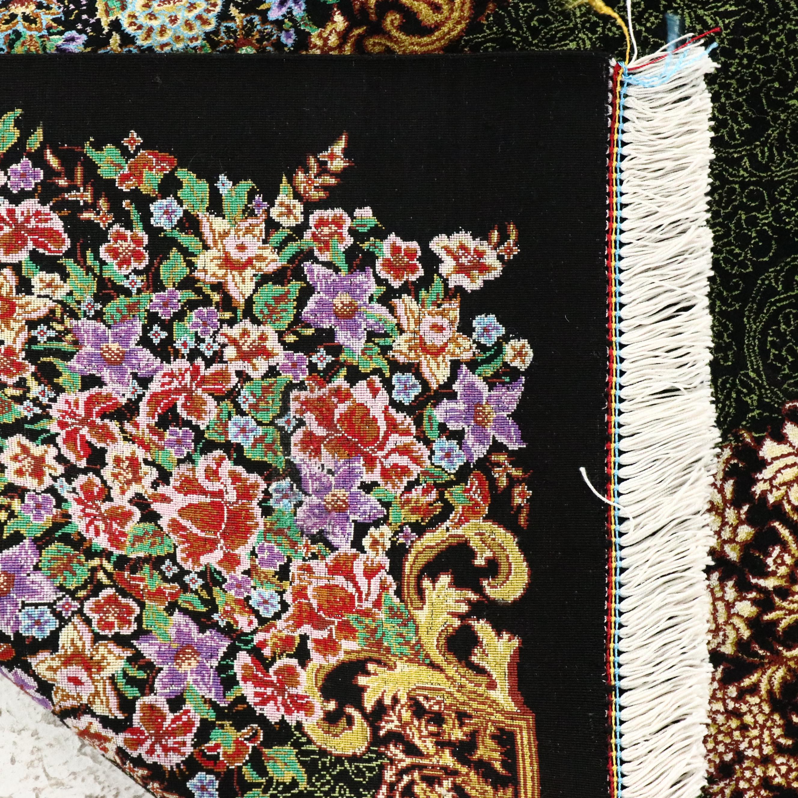 2'6 x 4'3 Hand-Knotted Signed Persian Qom Silk Accent Rug