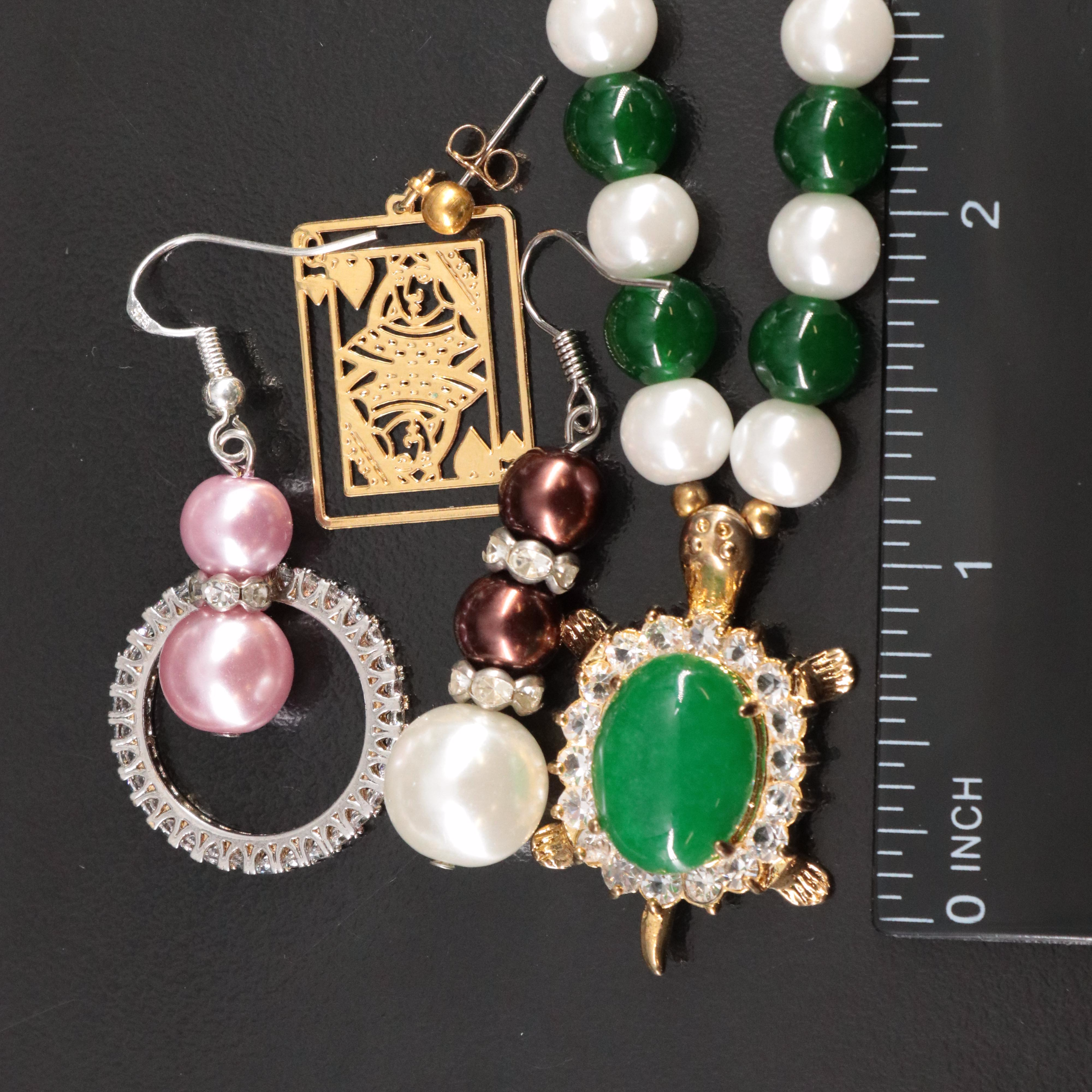 Faux Pearl, Goldstone Glass and Rhinestone Jewelry Collection Featuring Sterling