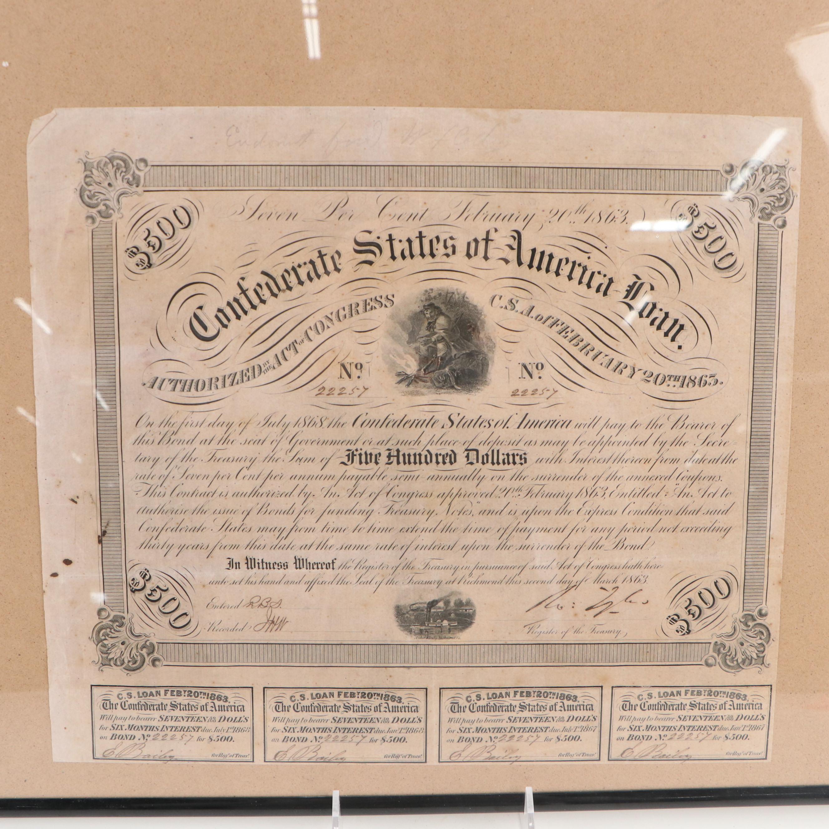 Confederate States of American War Bonds, 1865