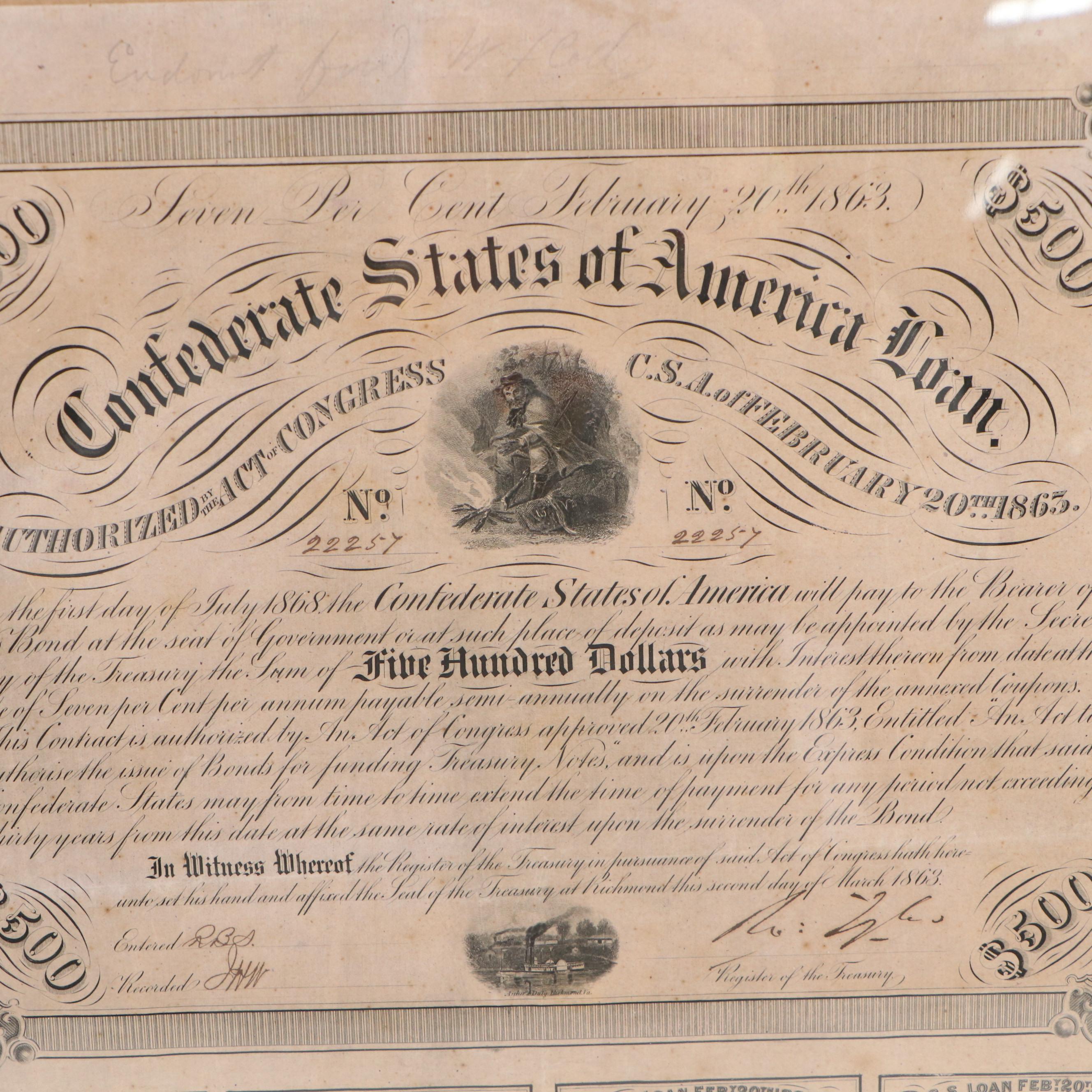 Confederate States of American War Bonds, 1865