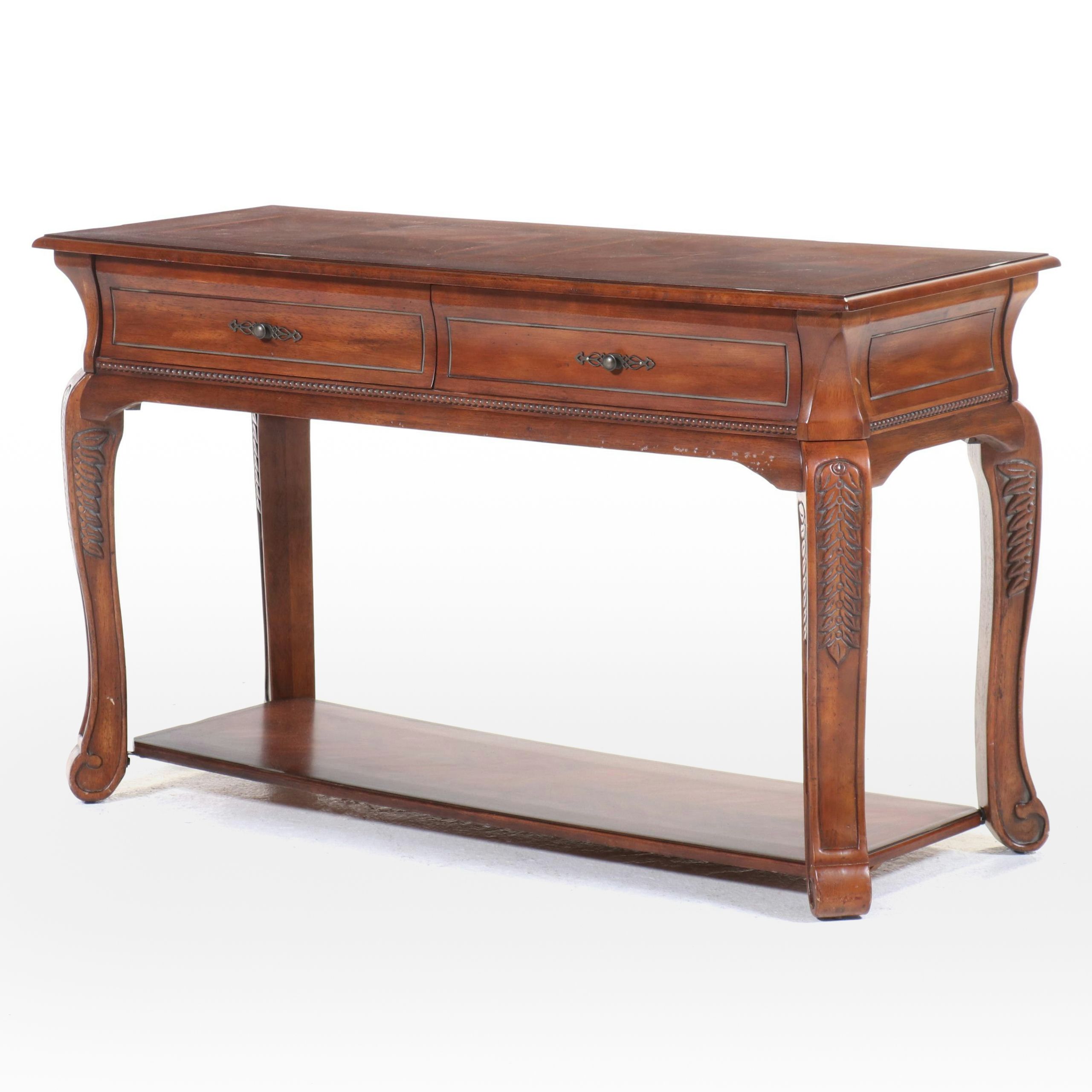 Klaussner Mahogany Bookmatch Inlaid Two-Drawer Console or Sofa Table