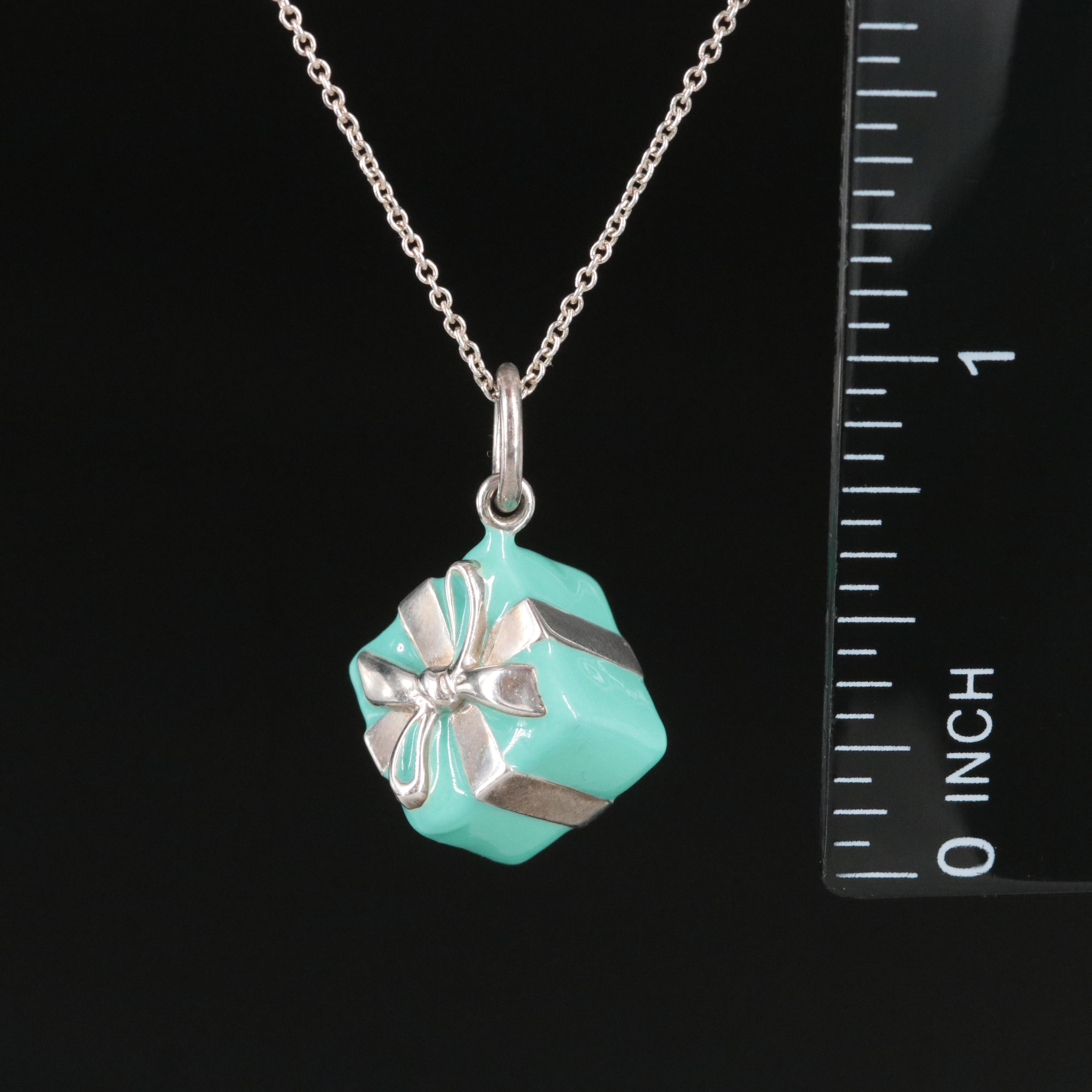 Tiffany & Co. Sterling Blue Box Charm with Paloma Picasso Chain