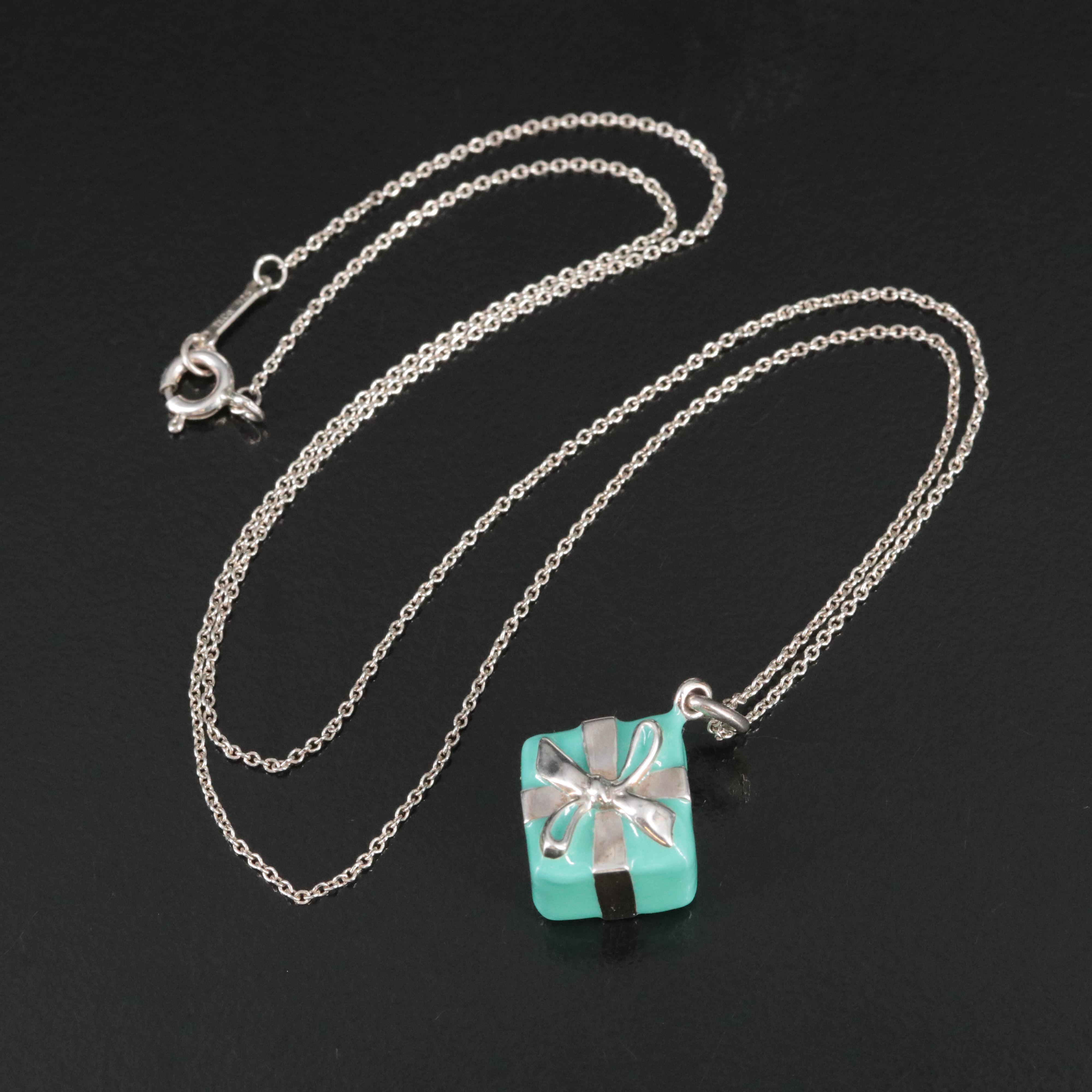 Tiffany & Co. Sterling Blue Box Charm with Paloma Picasso Chain