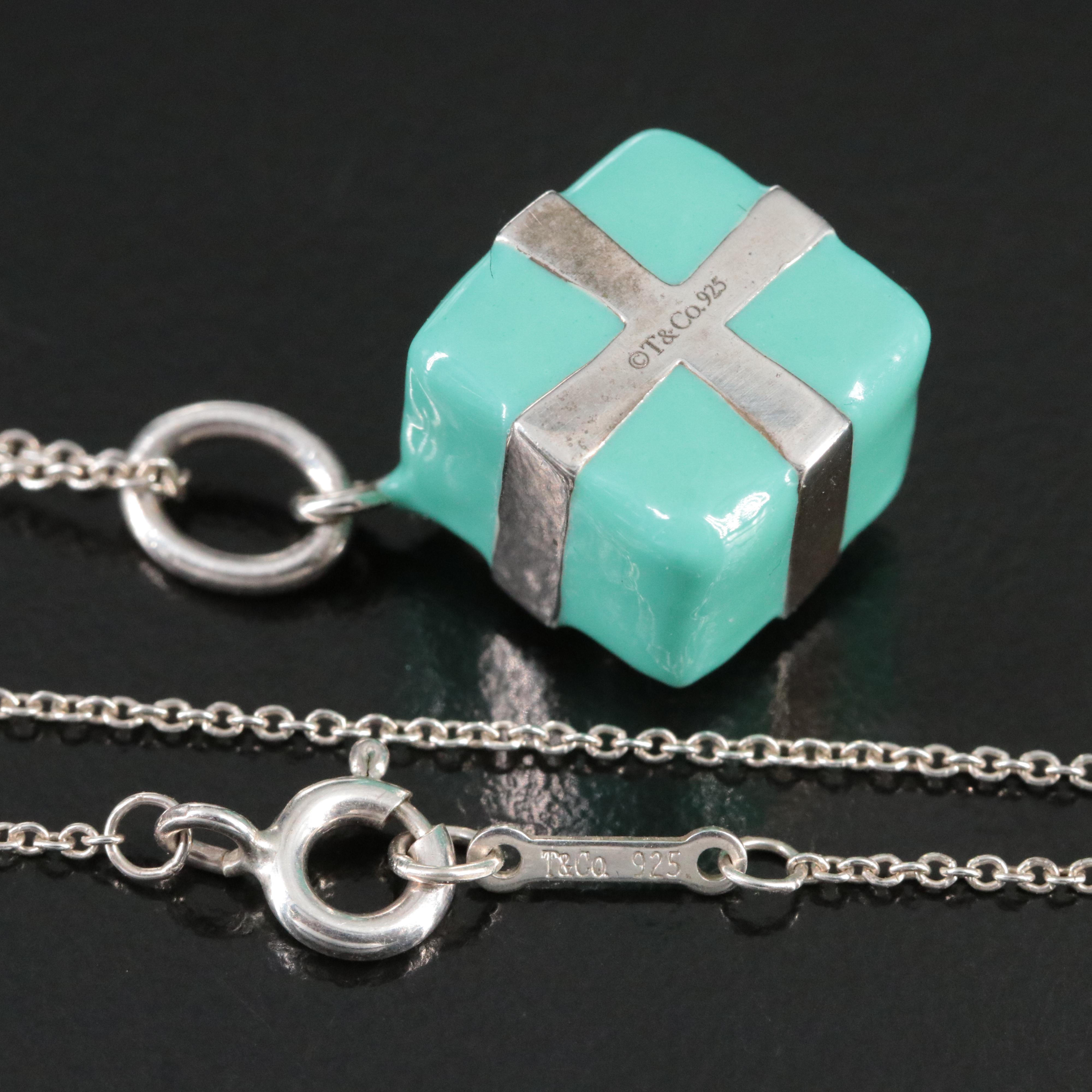 Tiffany & Co. Sterling Blue Box Charm with Paloma Picasso Chain