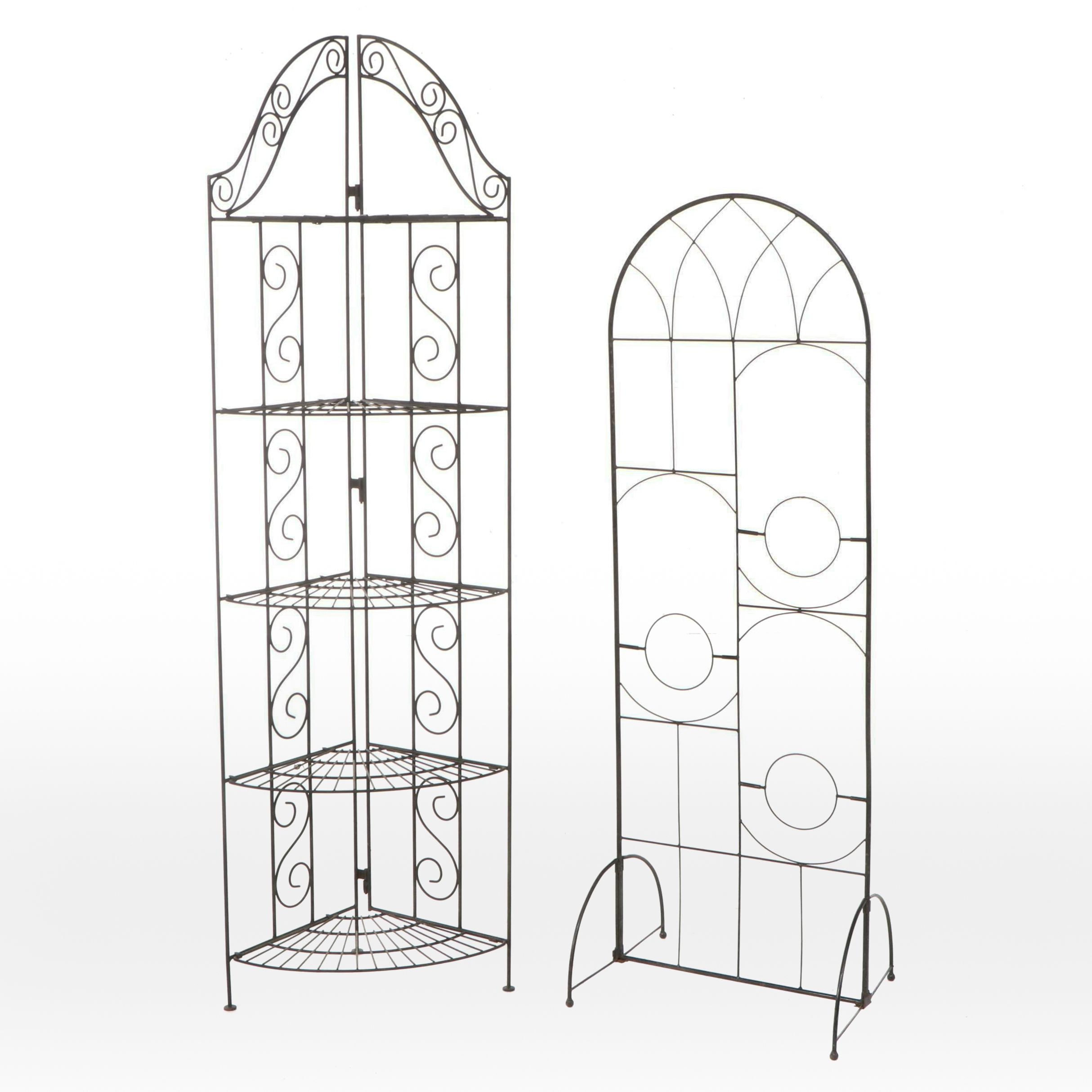 Wrought Iron Five-Tier Corner Étagère with Modernist Style Metal Trellis