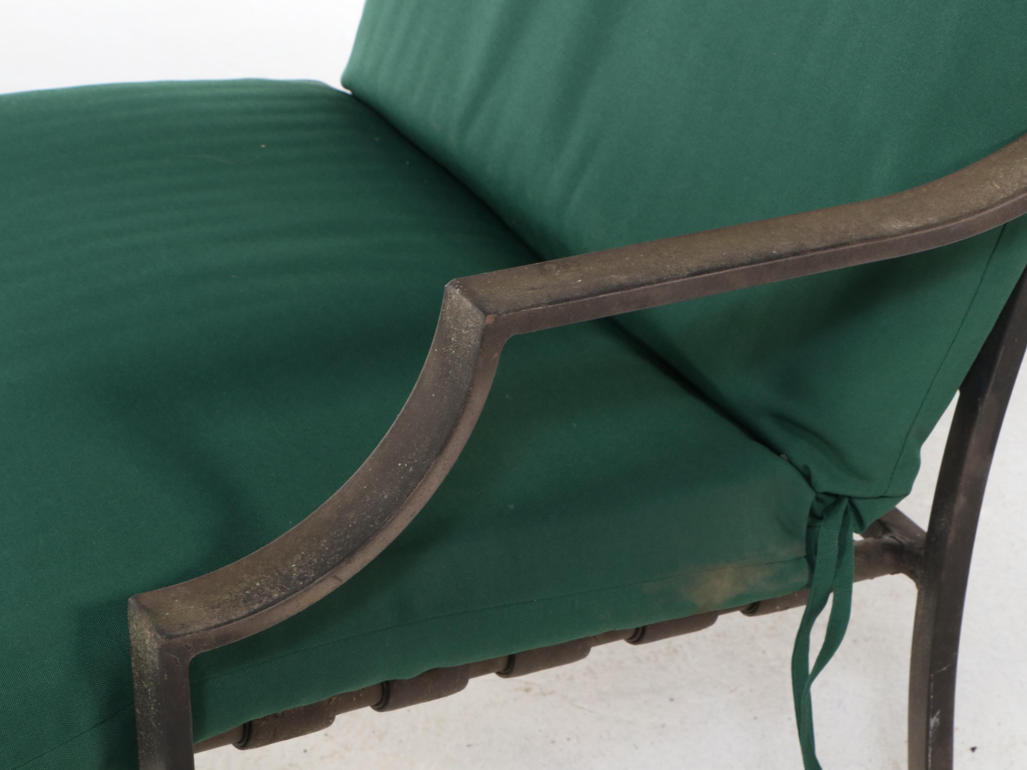 Pair of Cast Metal Patio Armchairs with Cushions