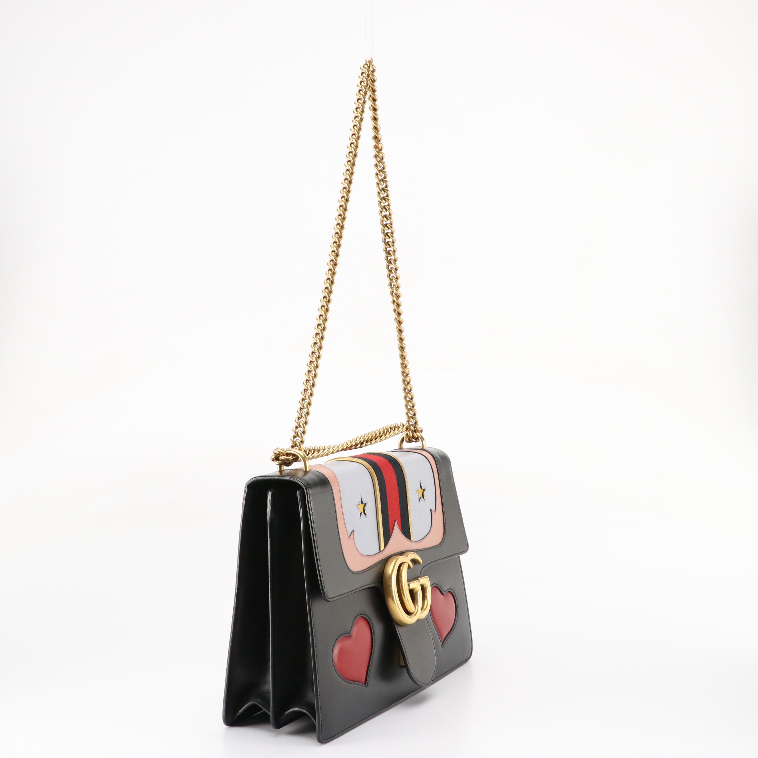 Gucci Web Heart GG Marmont Chain Leather Front-Flap Shoulder Bag
