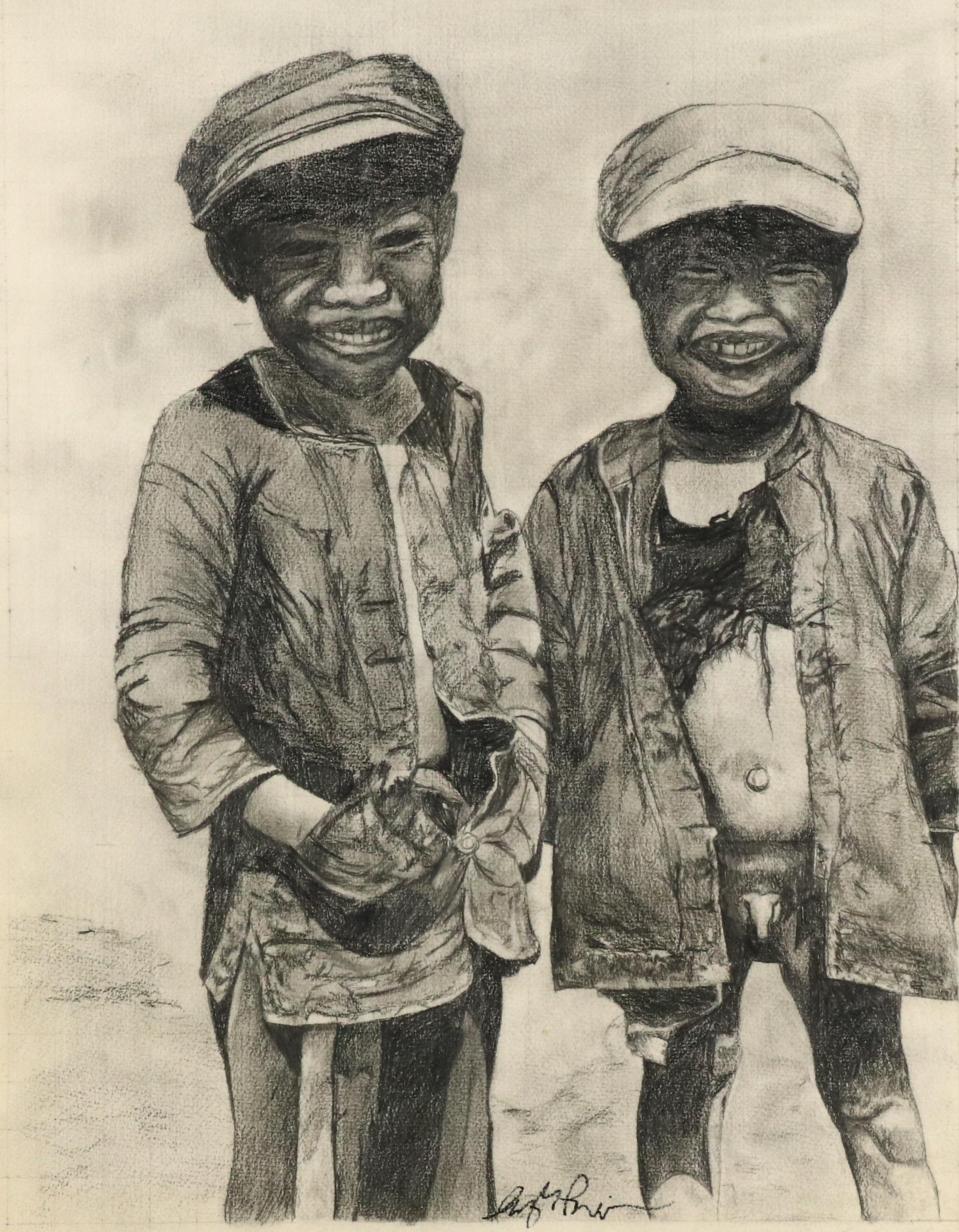 Portrait Graphite Drawing of Two Young Boys