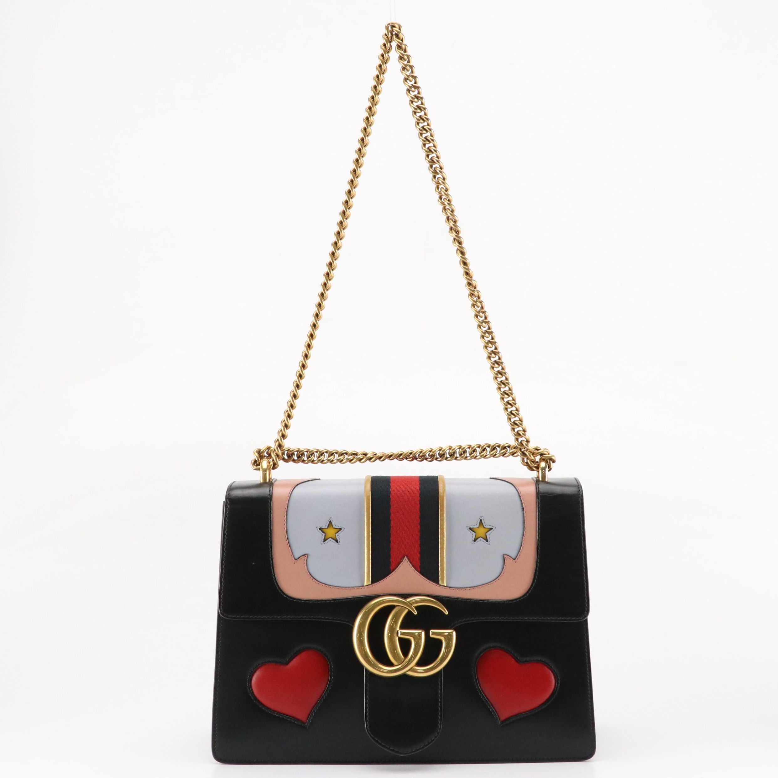 Gucci Web Heart GG Marmont Chain Leather Front-Flap Shoulder Bag