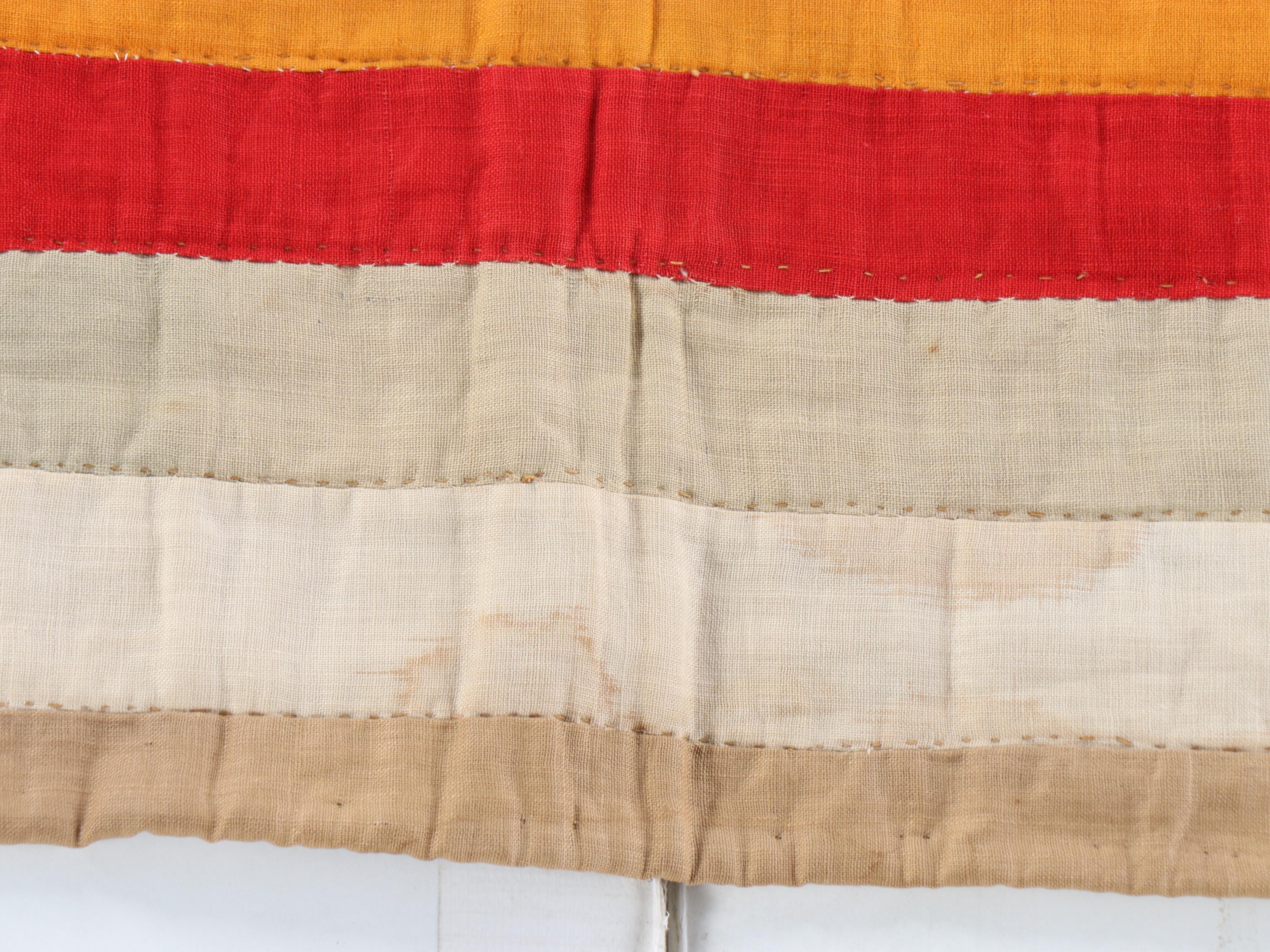 Hand-Pieced and Hand-Stitched Multicolor "Trip Around The World" Quilt