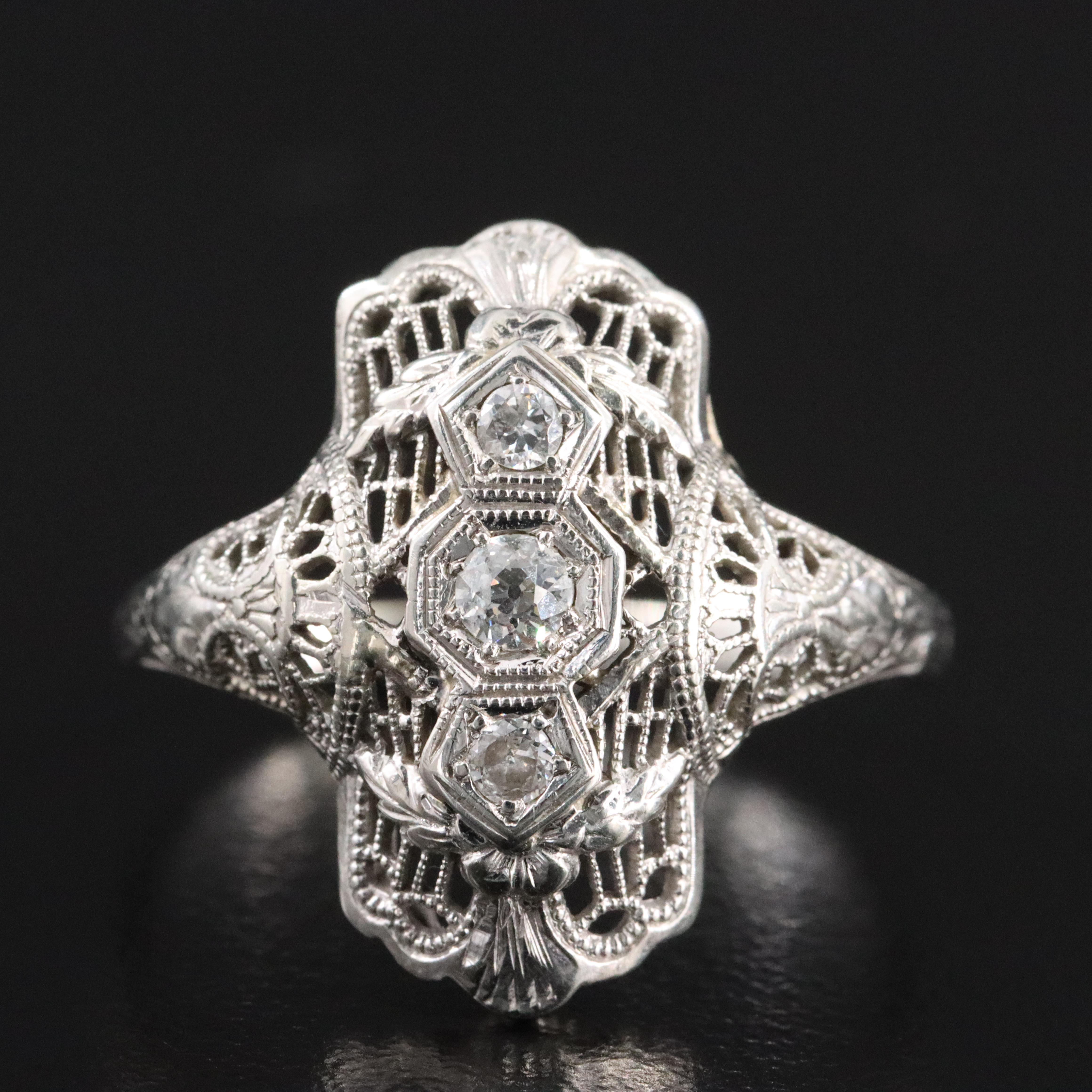 Art Deco 18K 0.17 CTW Diamond Latticework Ring