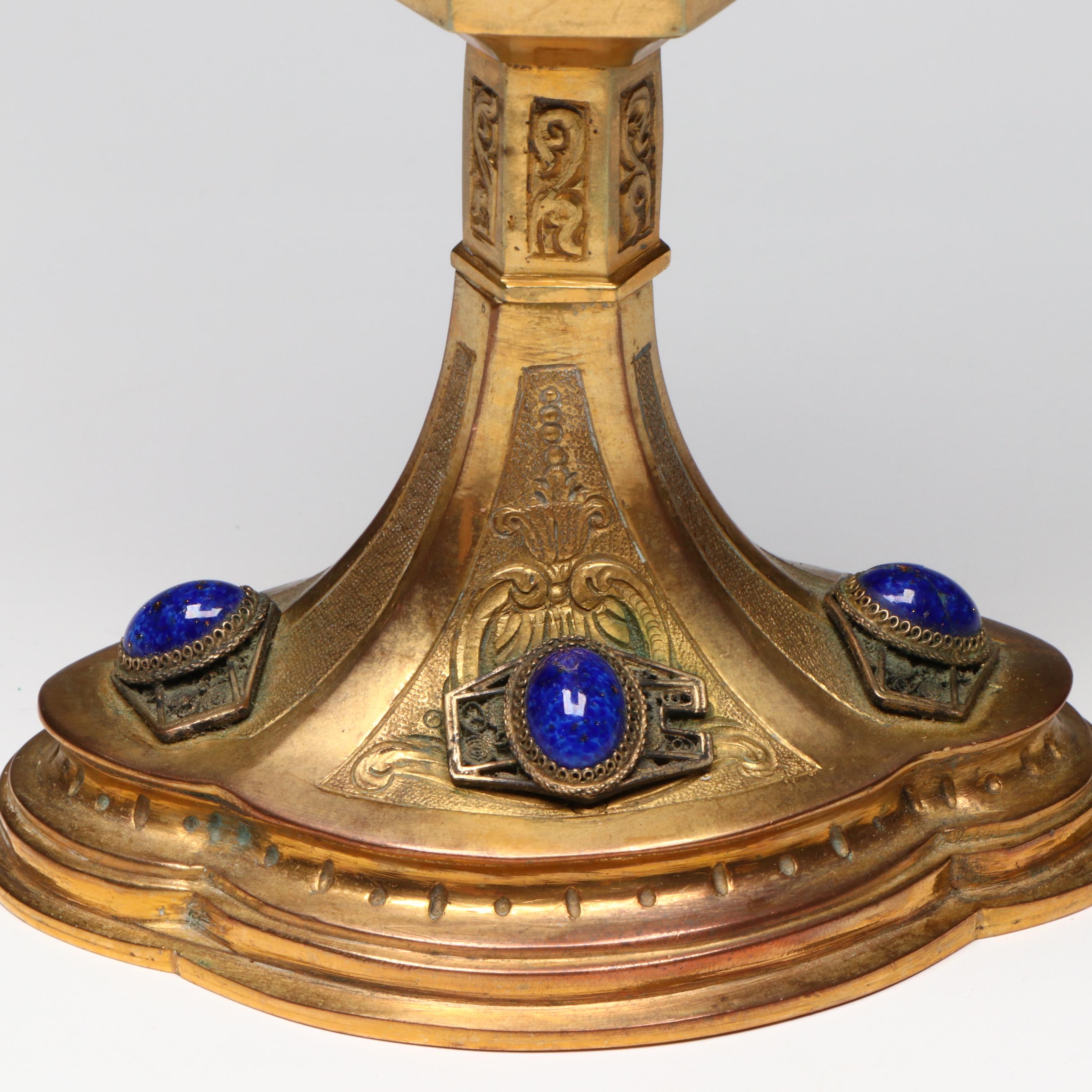 Italian Style Lapis Lazuli Embellished Brass Monstrance Reliquary