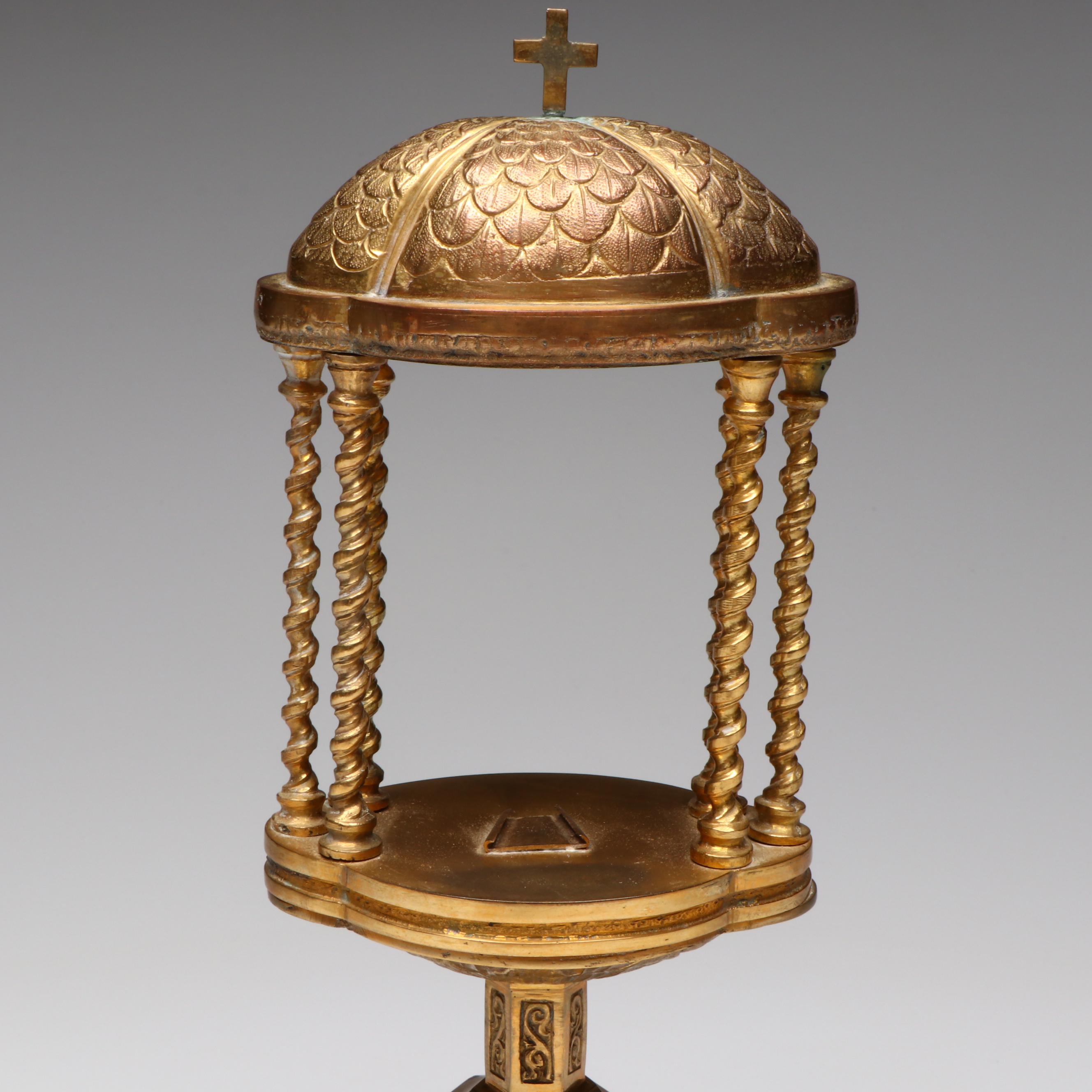 Italian Style Lapis Lazuli Embellished Brass Monstrance Reliquary