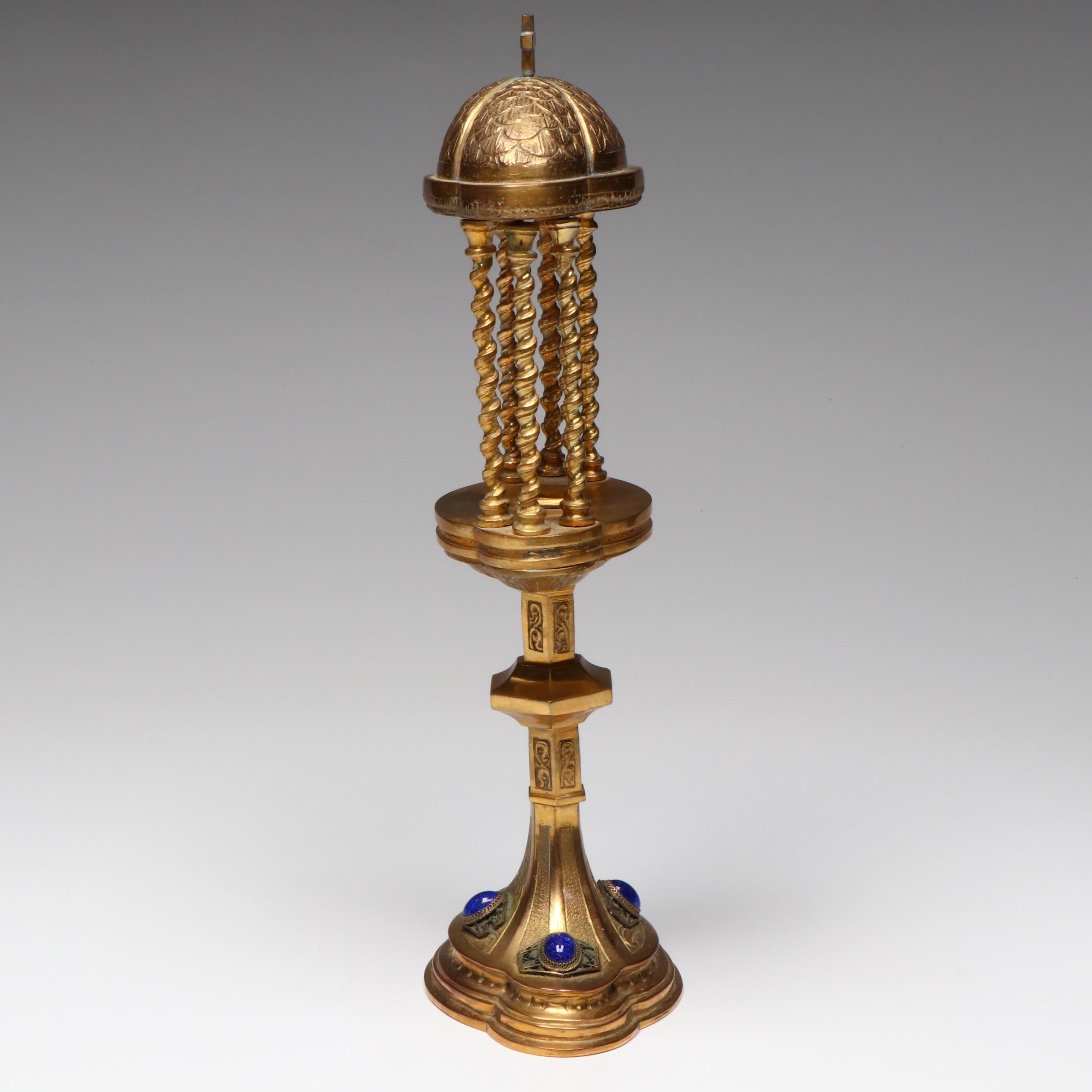 Italian Style Lapis Lazuli Embellished Brass Monstrance Reliquary