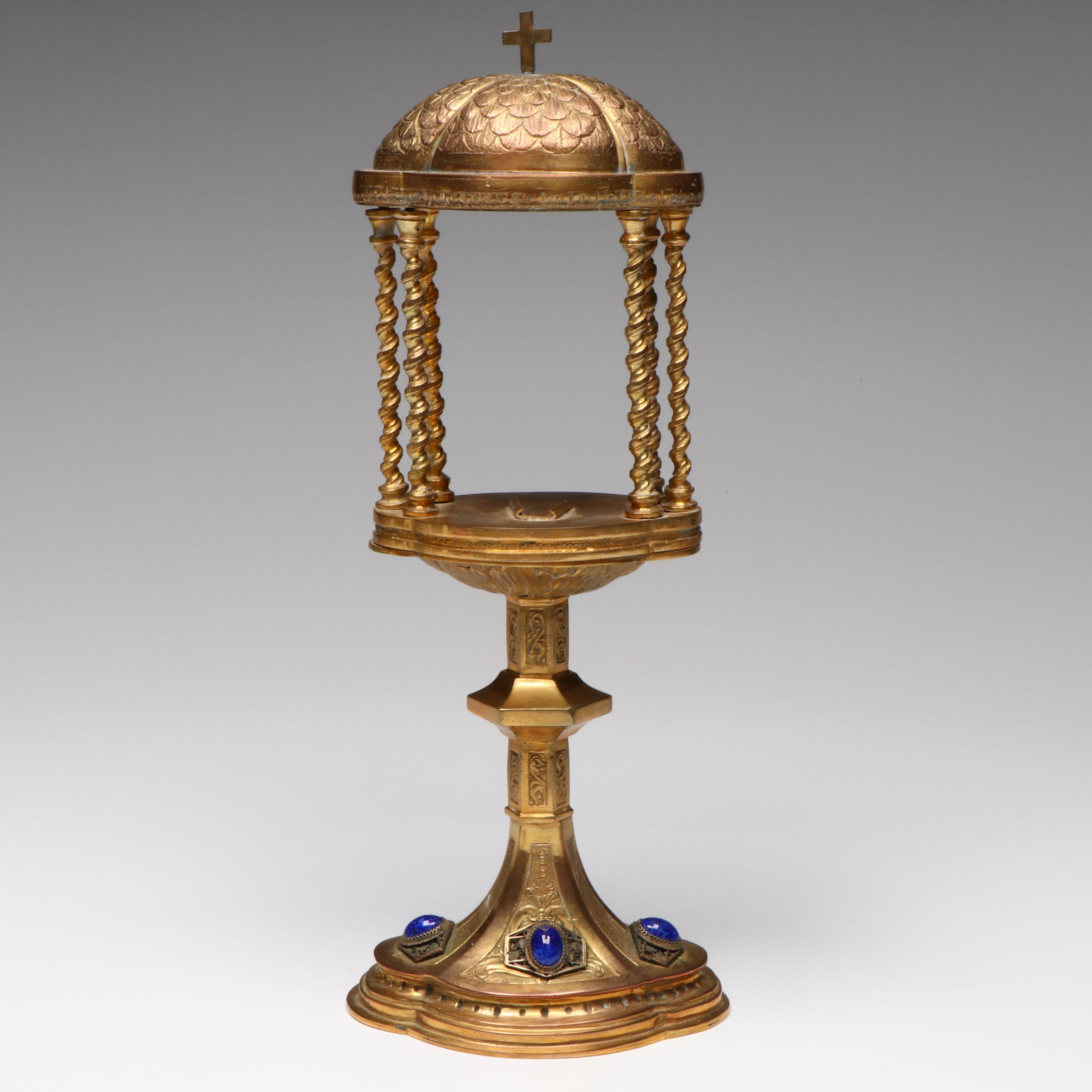 Italian Style Lapis Lazuli Embellished Brass Monstrance Reliquary