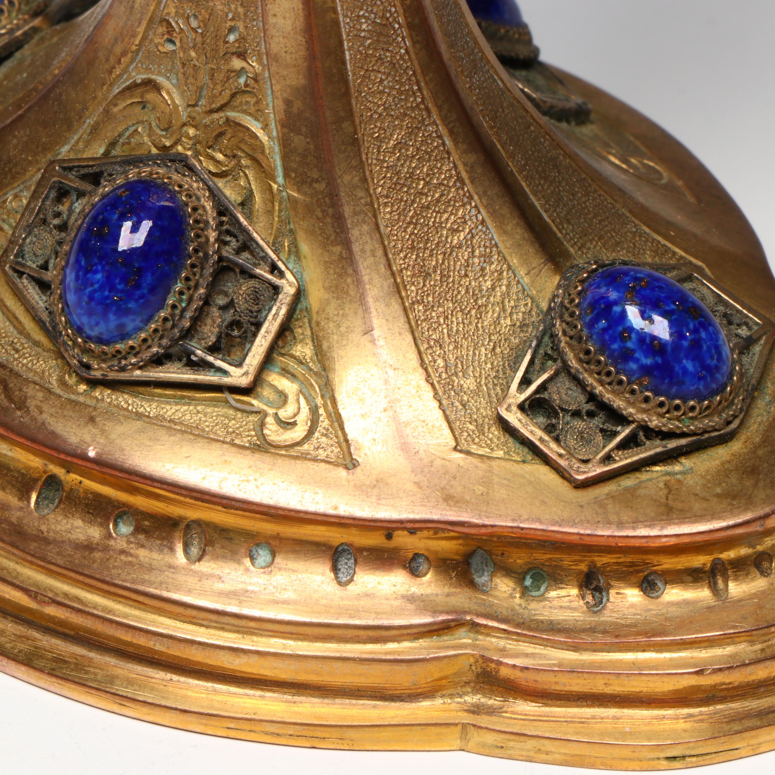 Italian Style Lapis Lazuli Embellished Brass Monstrance Reliquary