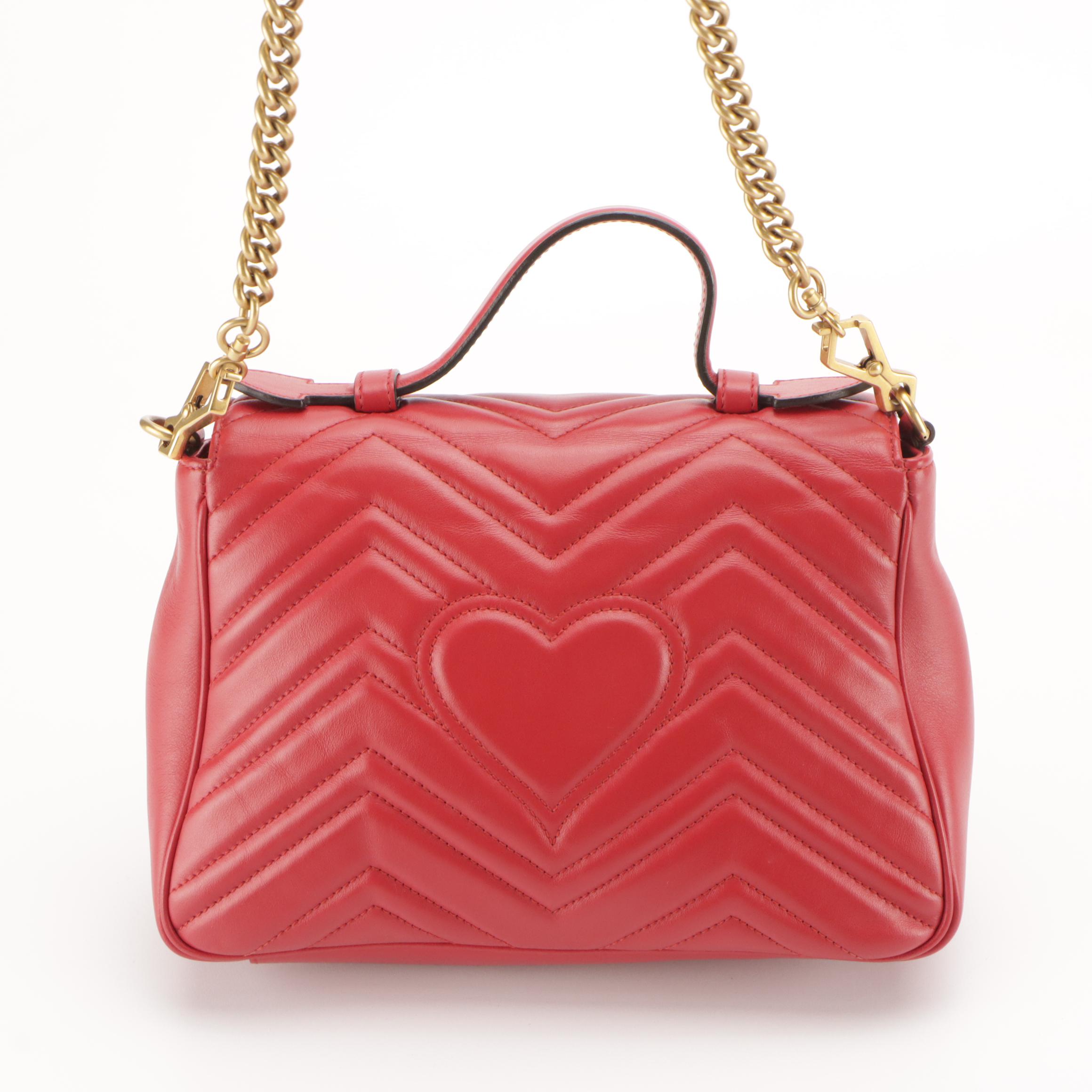 Gucci GG Marmont Top Handle Shoulder Bag in Red Matelassé Leather