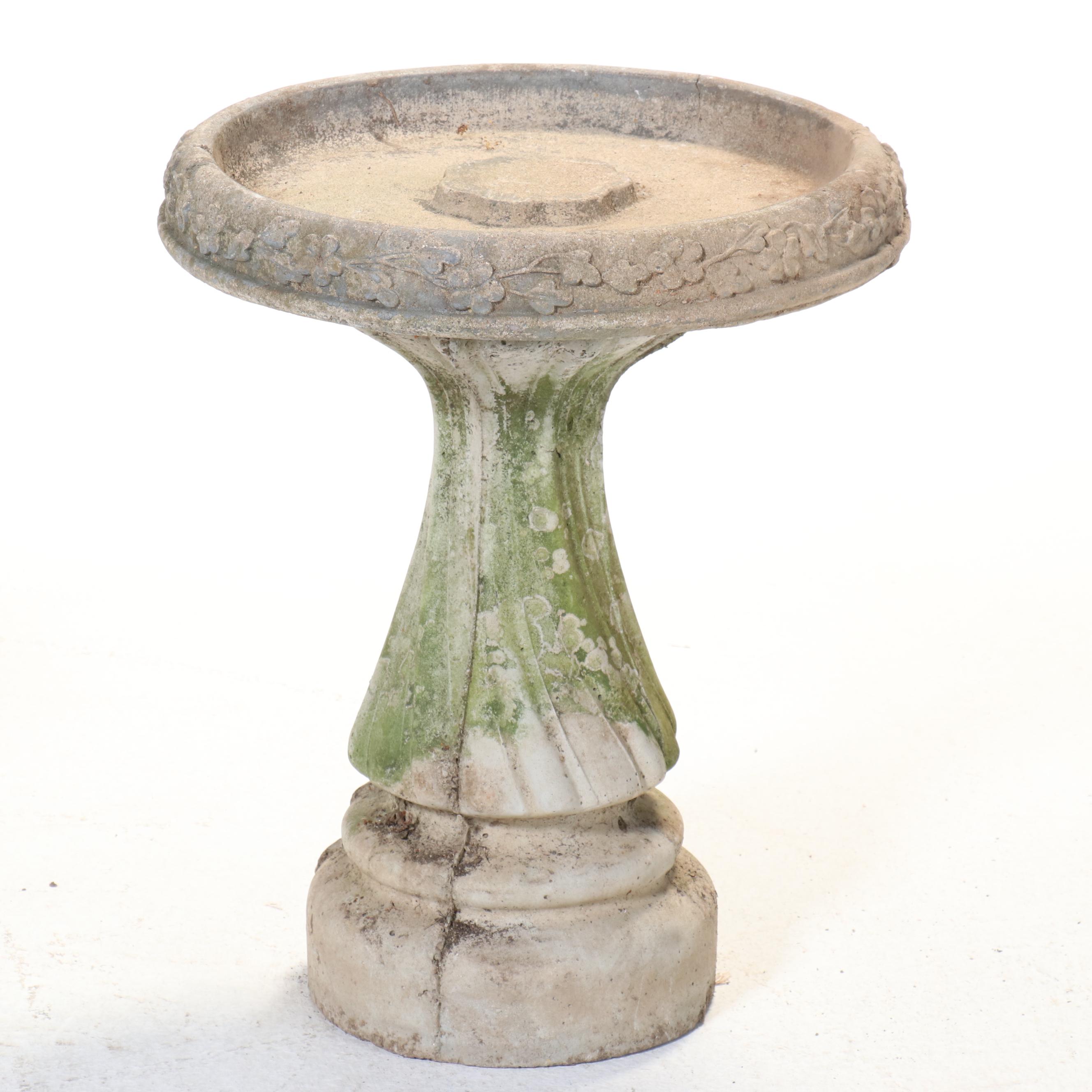 Floral Concrete Birdbath with Footed Planter