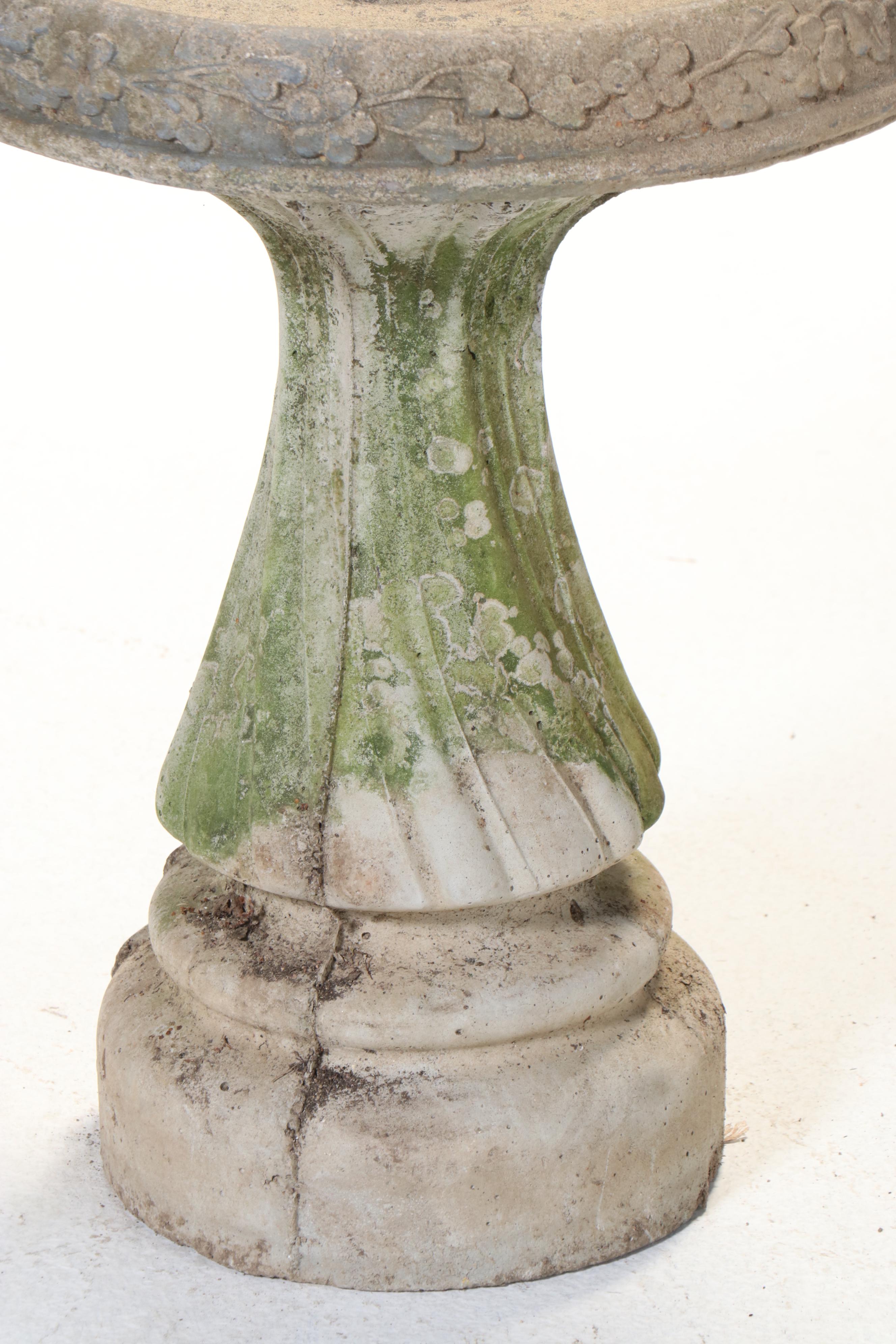 Floral Concrete Birdbath with Footed Planter