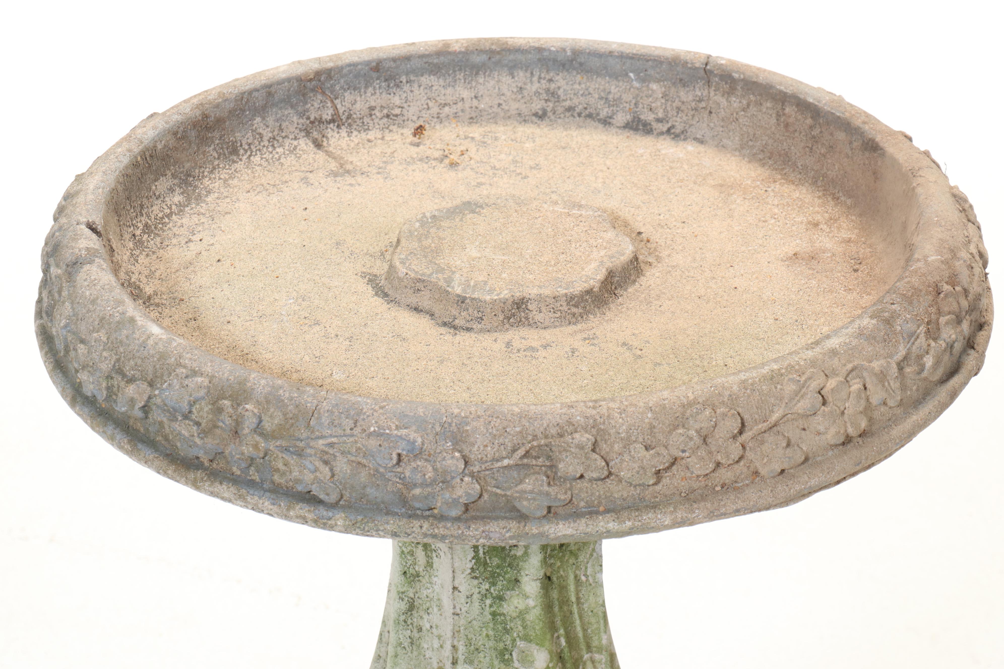 Floral Concrete Birdbath with Footed Planter