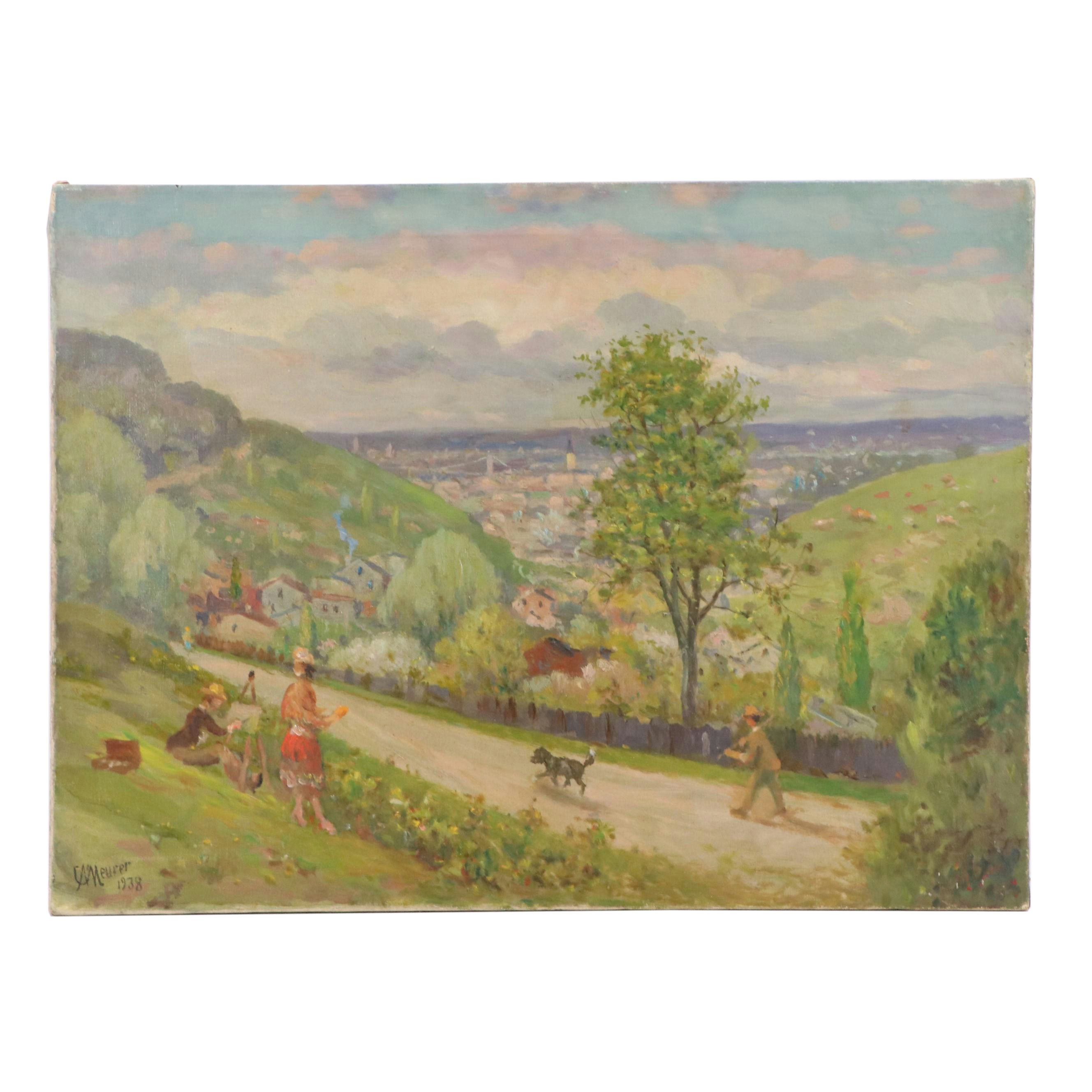 Charles Alfred Meurer Landscape Oil Painting of Cincinnati, 1938