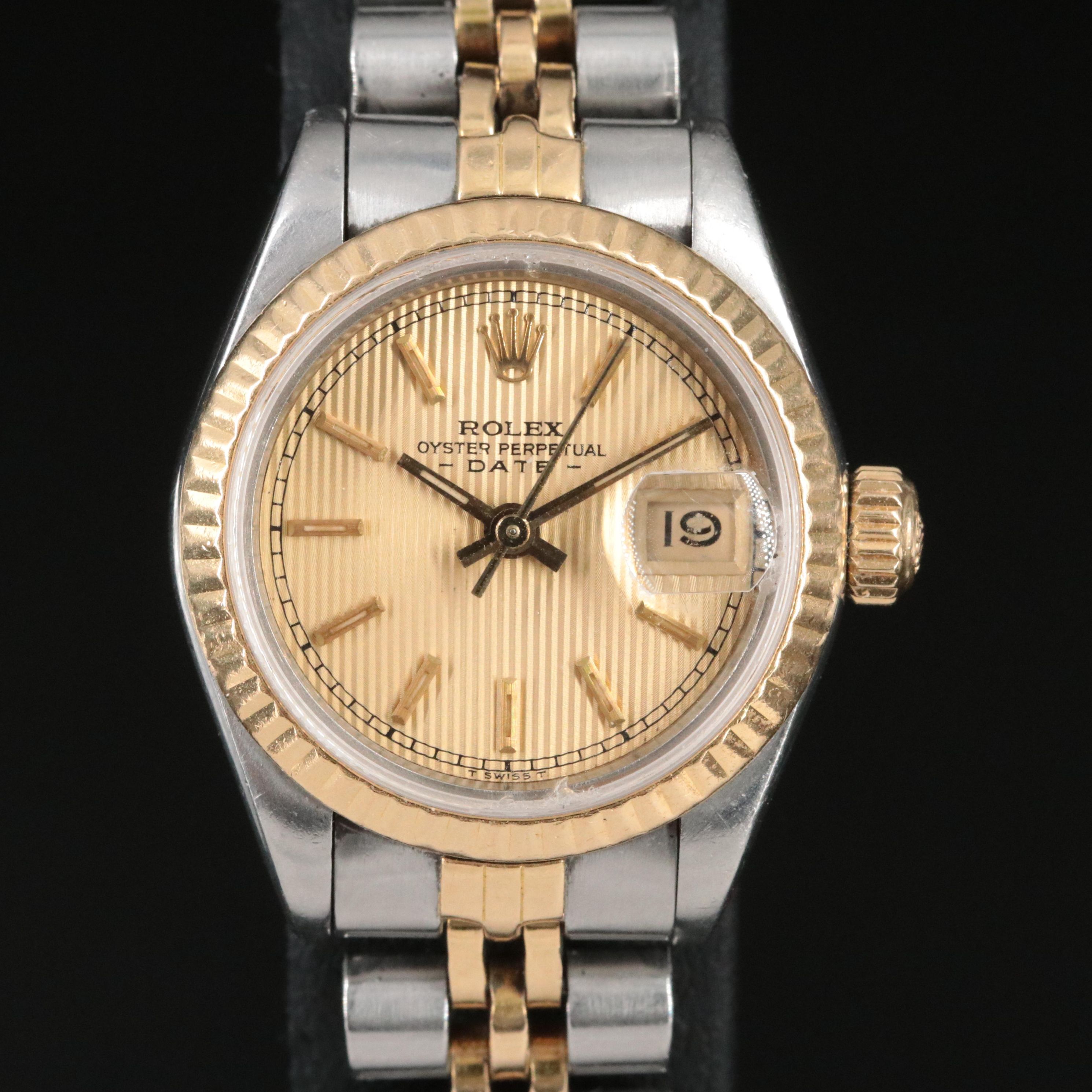 1983 Rolex Tapestry Dial Two Tone Oyster Perpetual Date Watch
