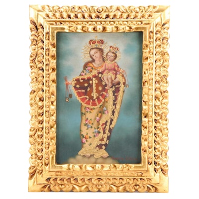 Ernesto Zuñiga Oil Painting "Virgen del Carmen," 1968 Ernesto Zuñiga Oil Painting "Virgen del Carmen," 1968