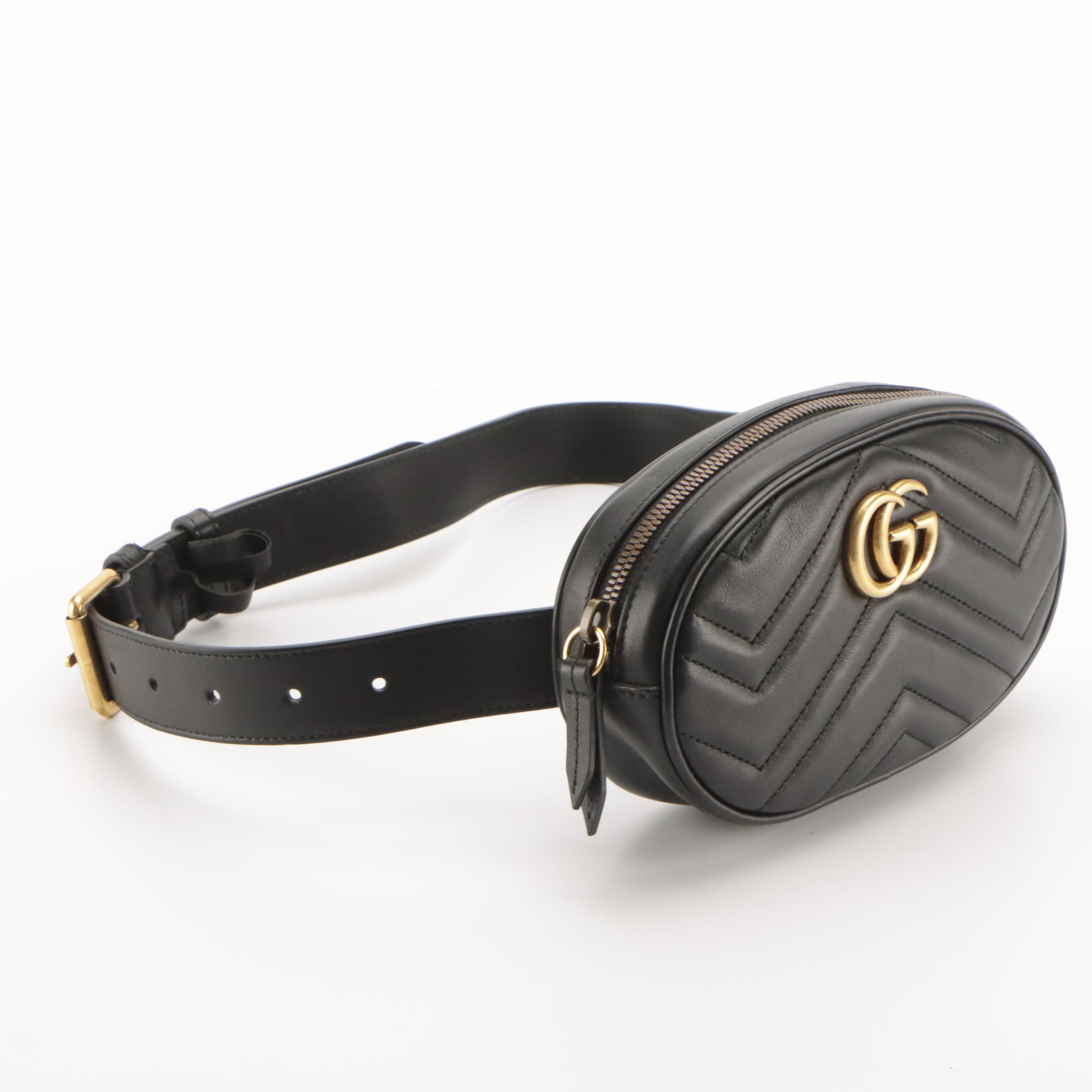 Gucci GG Marmont Belt Bag in Black Chevron Matelassé Leather