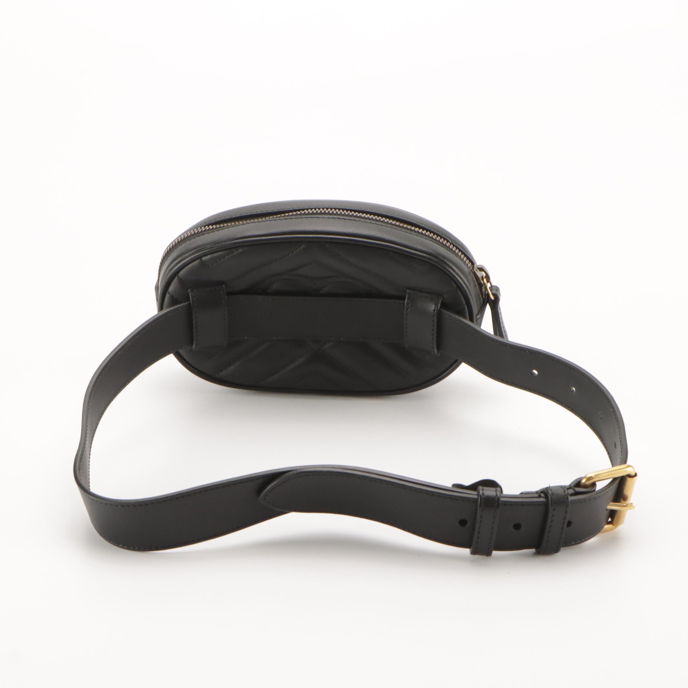 Gucci GG Marmont Belt Bag in Black Chevron Matelassé Leather
