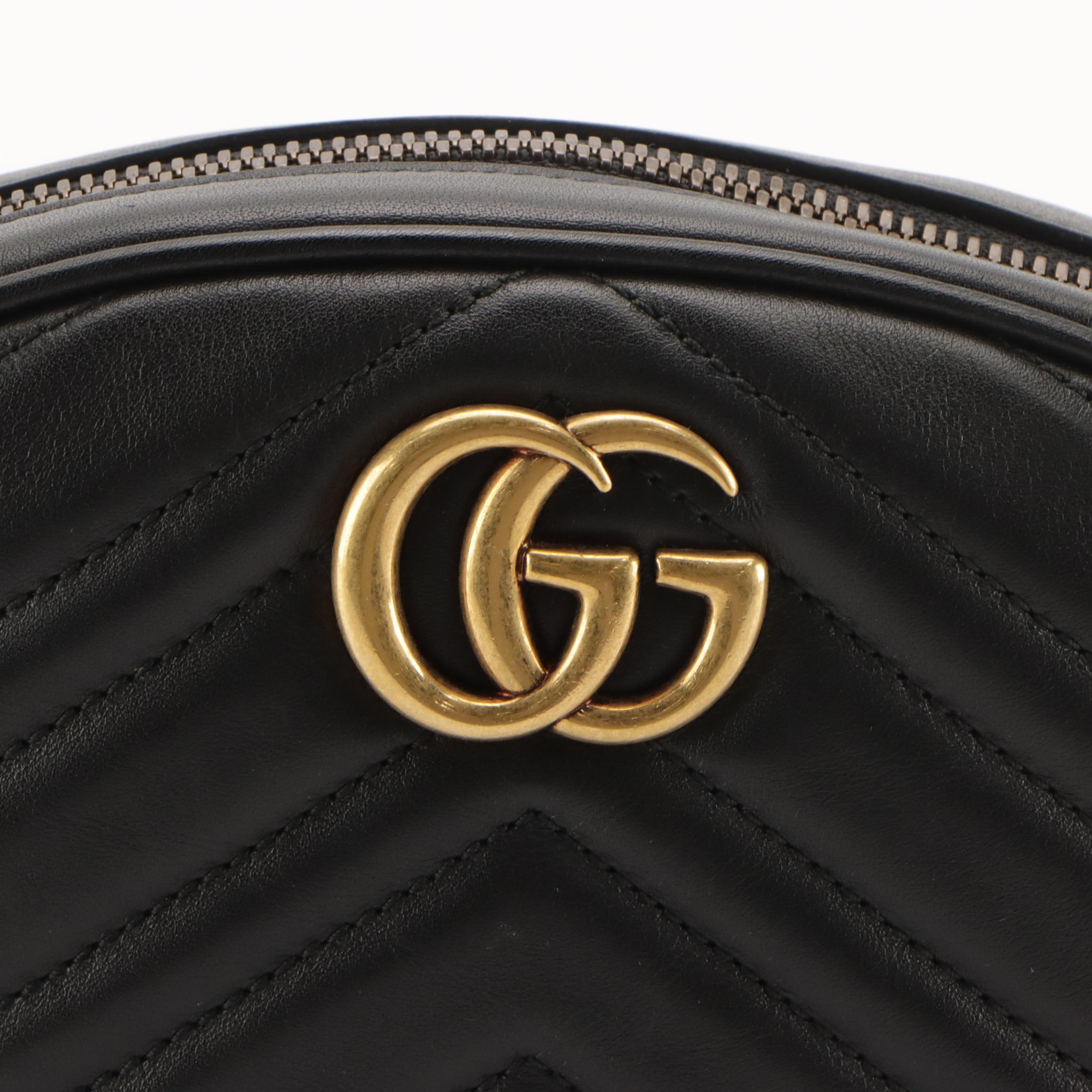 Gucci GG Marmont Belt Bag in Black Chevron Matelassé Leather