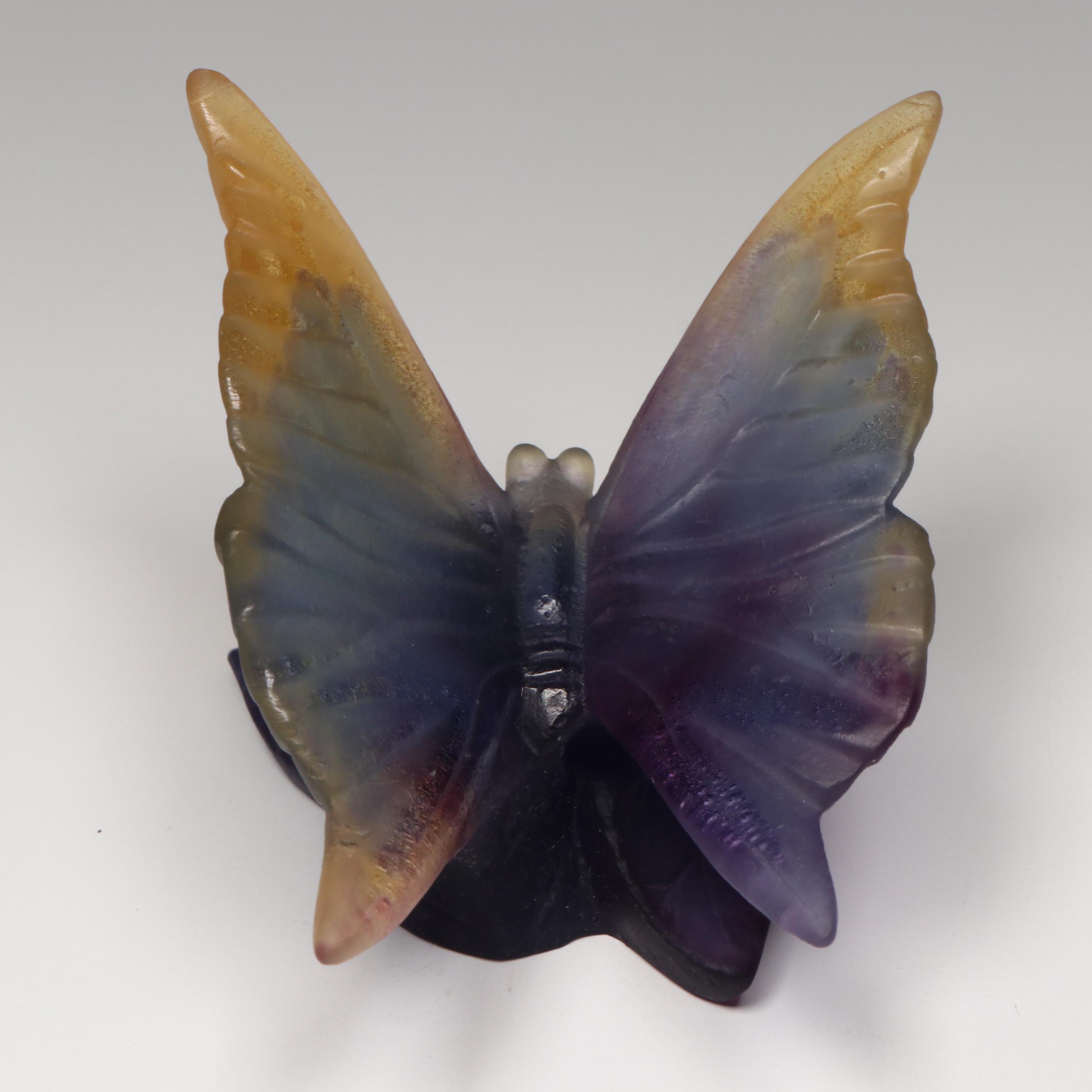 Daum Purple and Yellow Pâte de Verre Butterfly Figurine, 20th Century