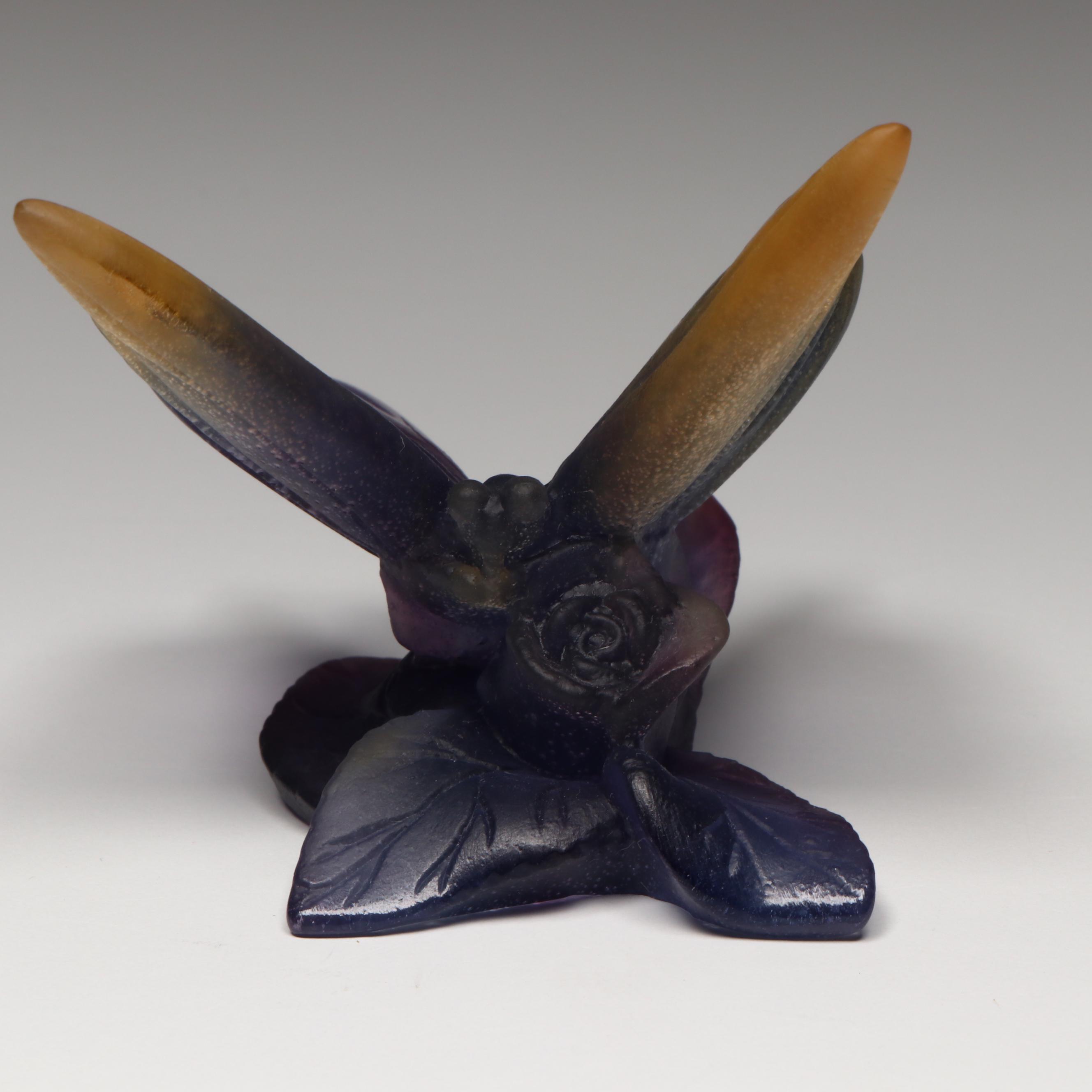 Daum Purple and Yellow Pâte de Verre Butterfly Figurine, 20th Century