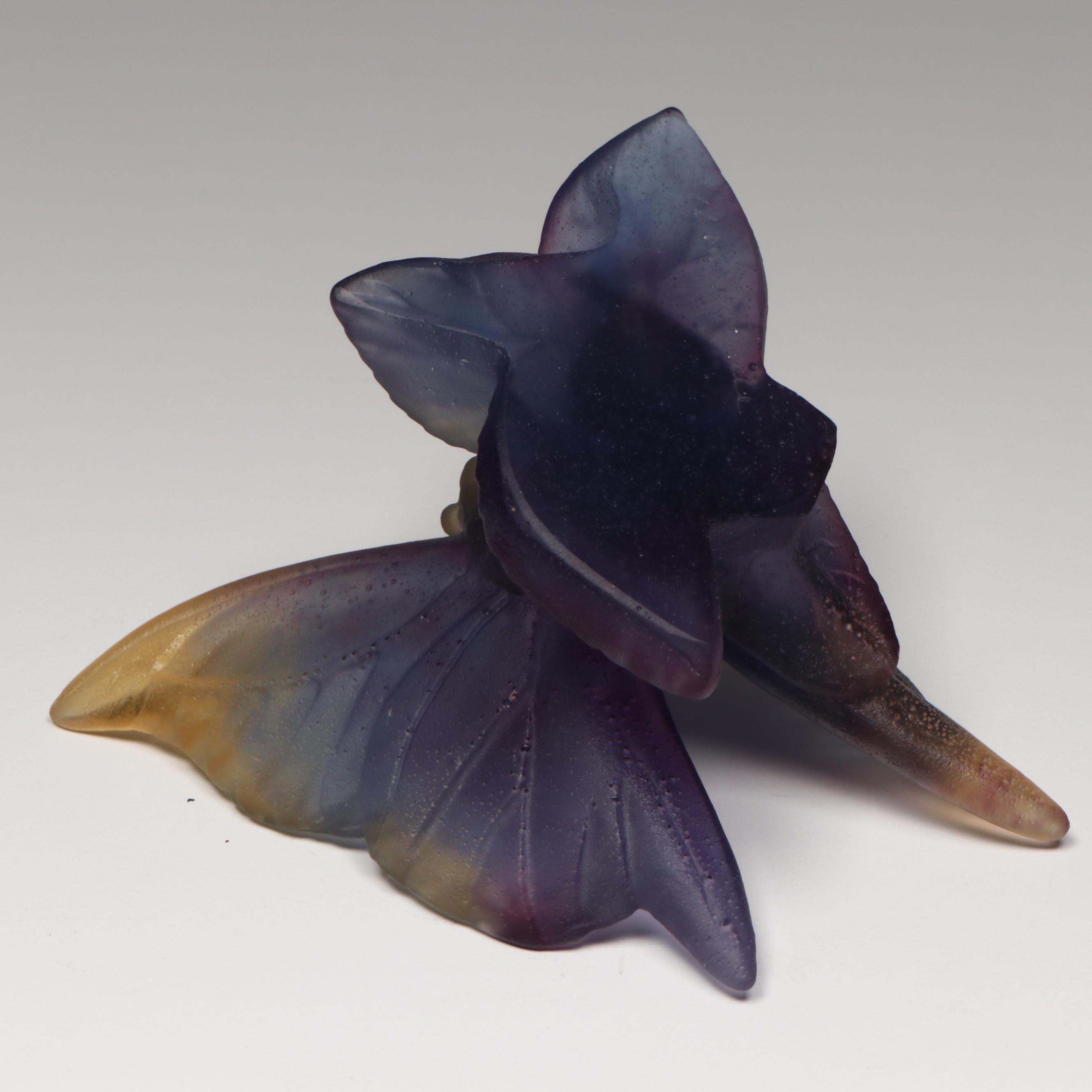 Daum Purple and Yellow Pâte de Verre Butterfly Figurine, 20th Century